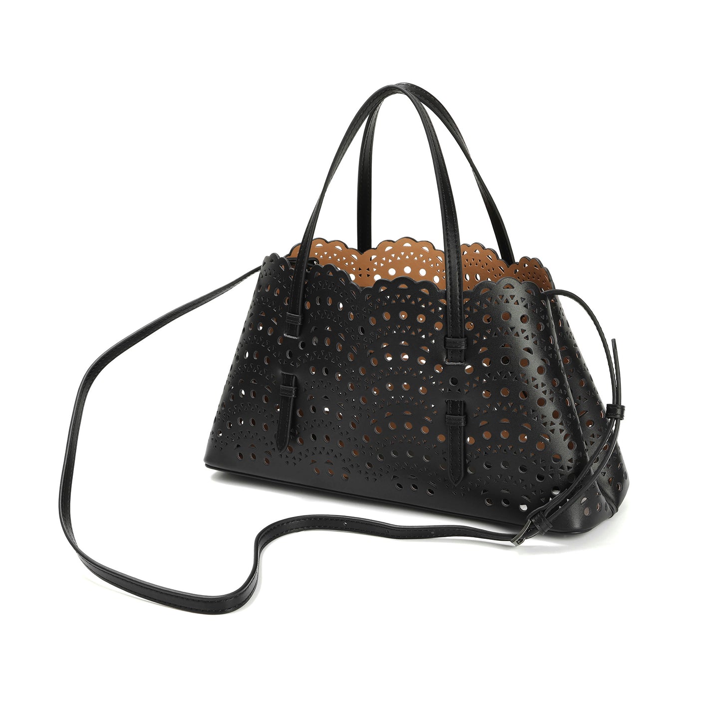 Laser-Cut Leather Tote with Scalloped Edges