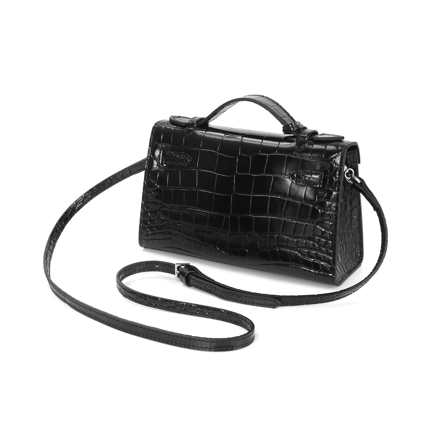 Croc-Embossed Leather Satchel with Padlock Accent