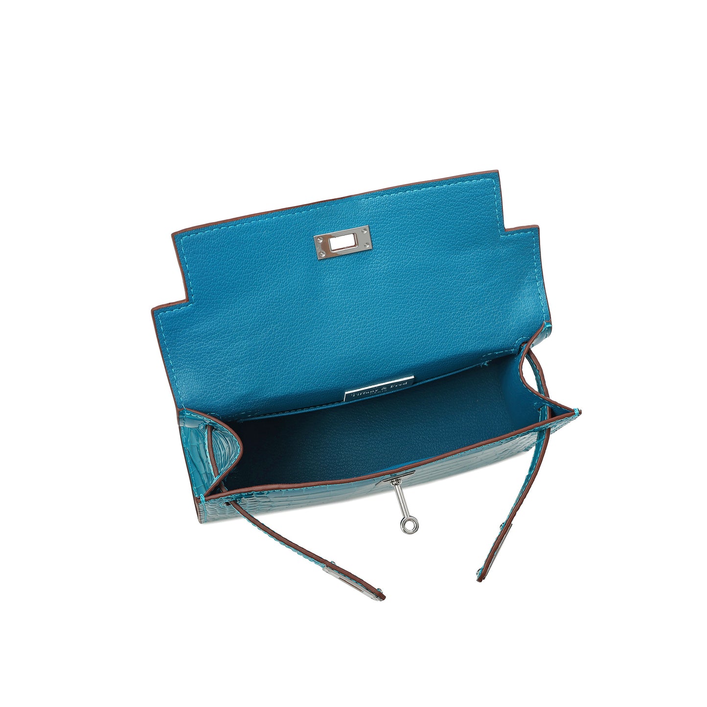Croc-Embossed Leather Satchel with Padlock Accent