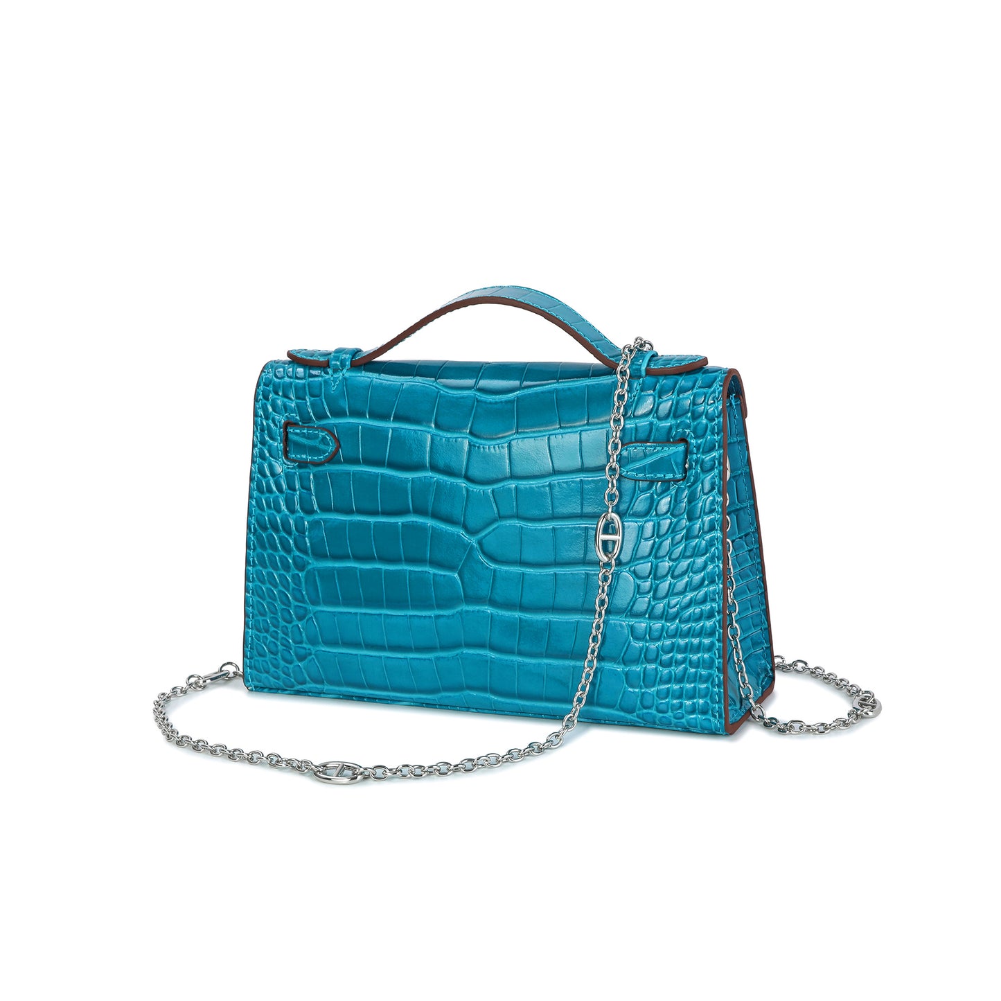 Croc-Embossed Leather Satchel with Padlock Accent