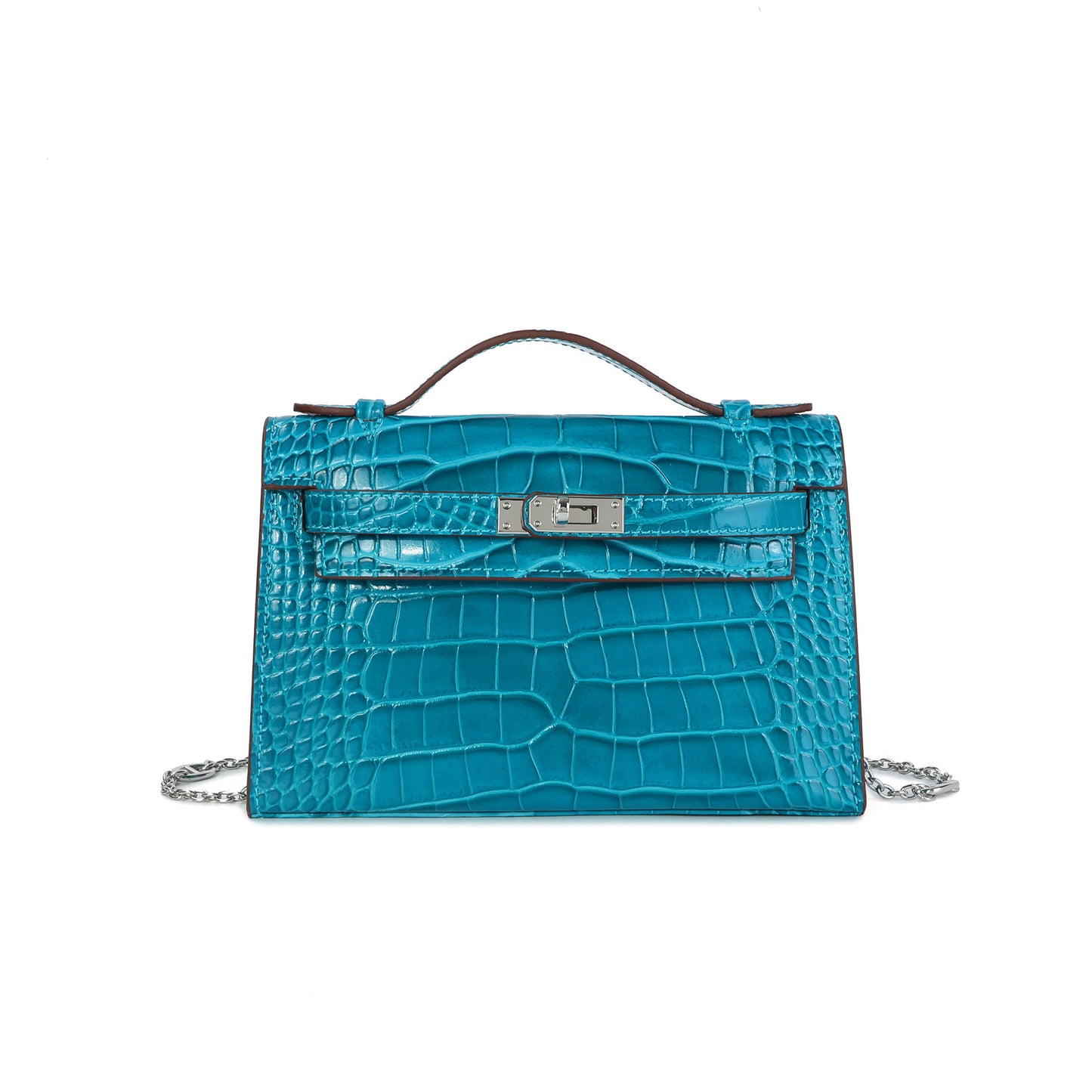 Croc-Embossed Leather Satchel with Padlock Accent