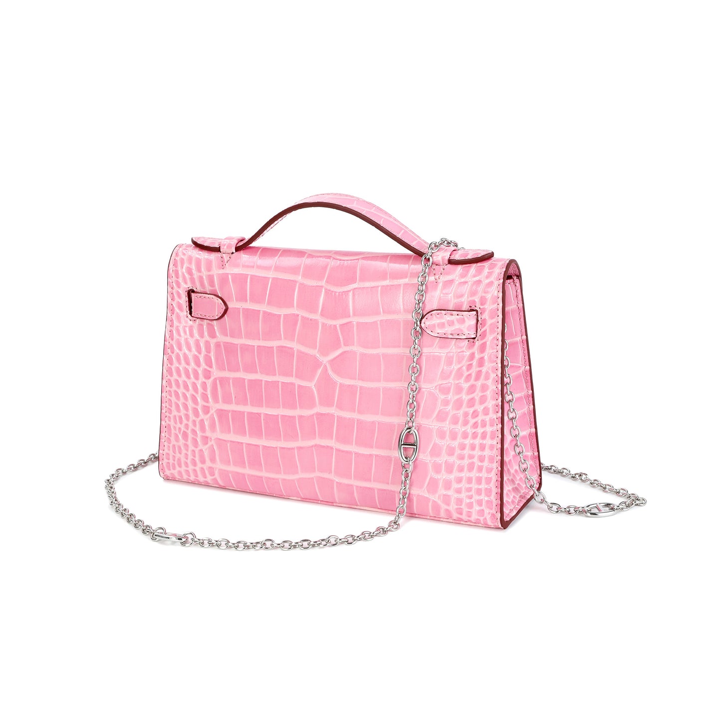 Croc-Embossed Leather Satchel with Padlock Accent