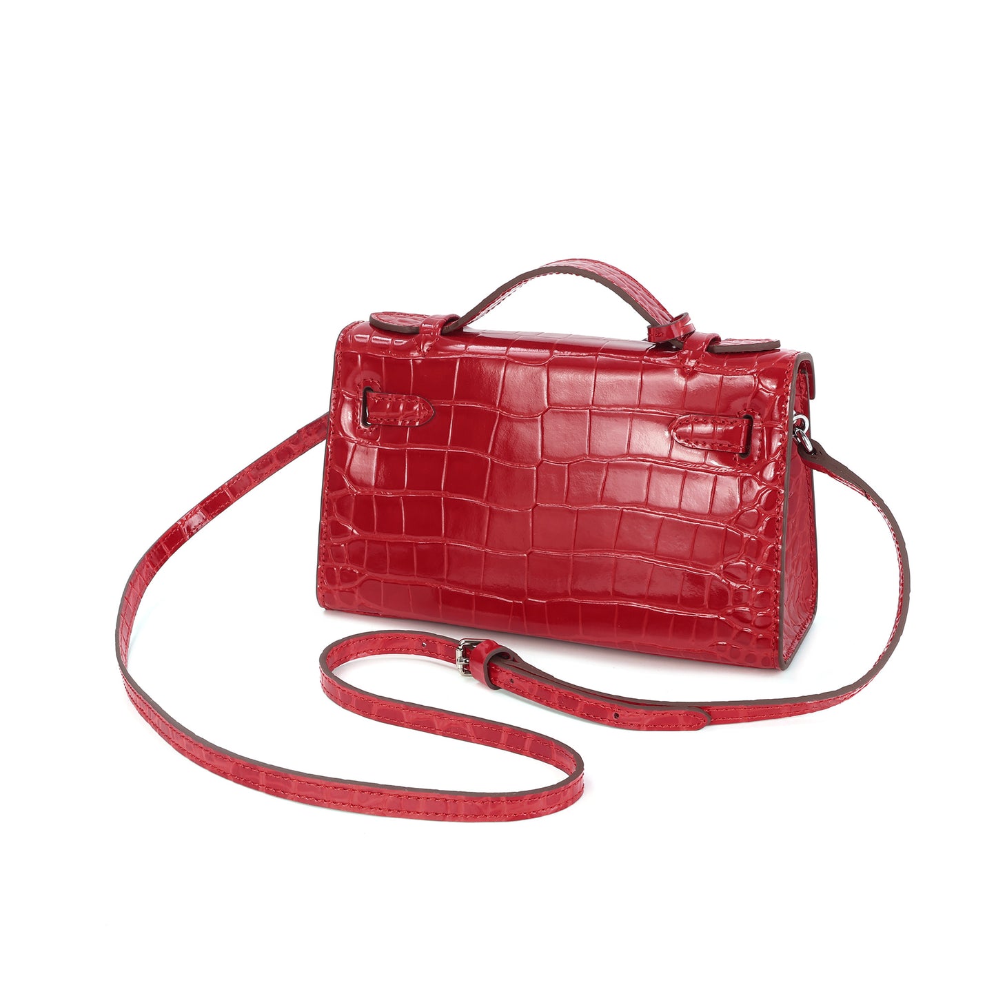 Croc-Embossed Leather Satchel with Padlock Accent