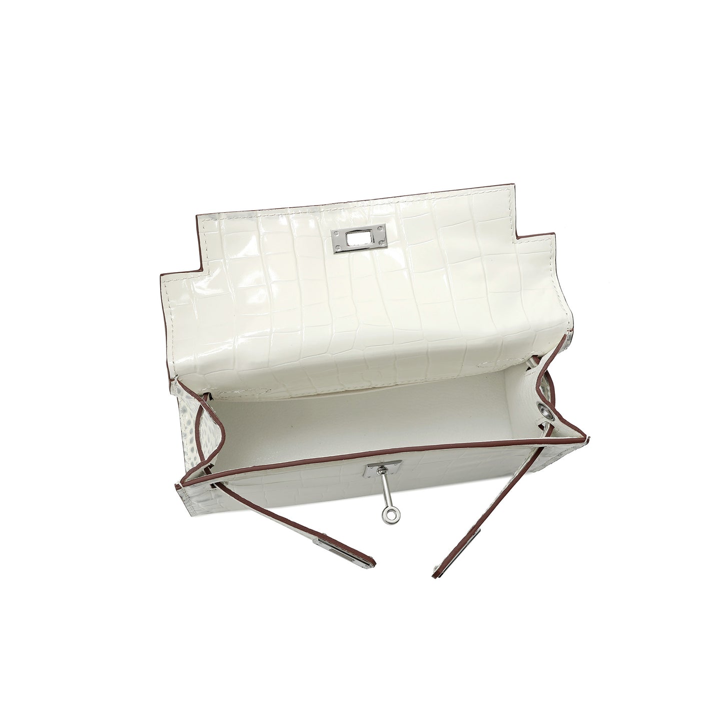 Croc-Embossed Leather Satchel with Padlock Accent