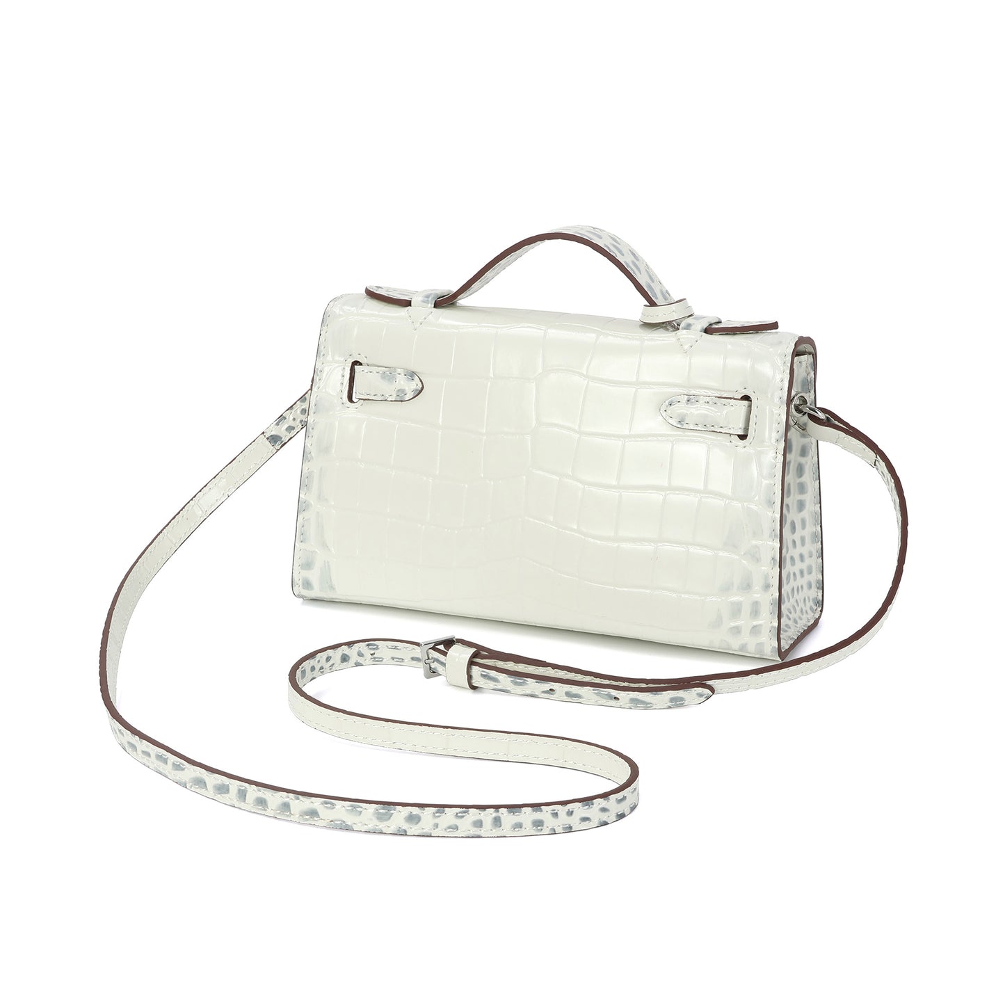 Croc-Embossed Leather Satchel with Padlock Accent