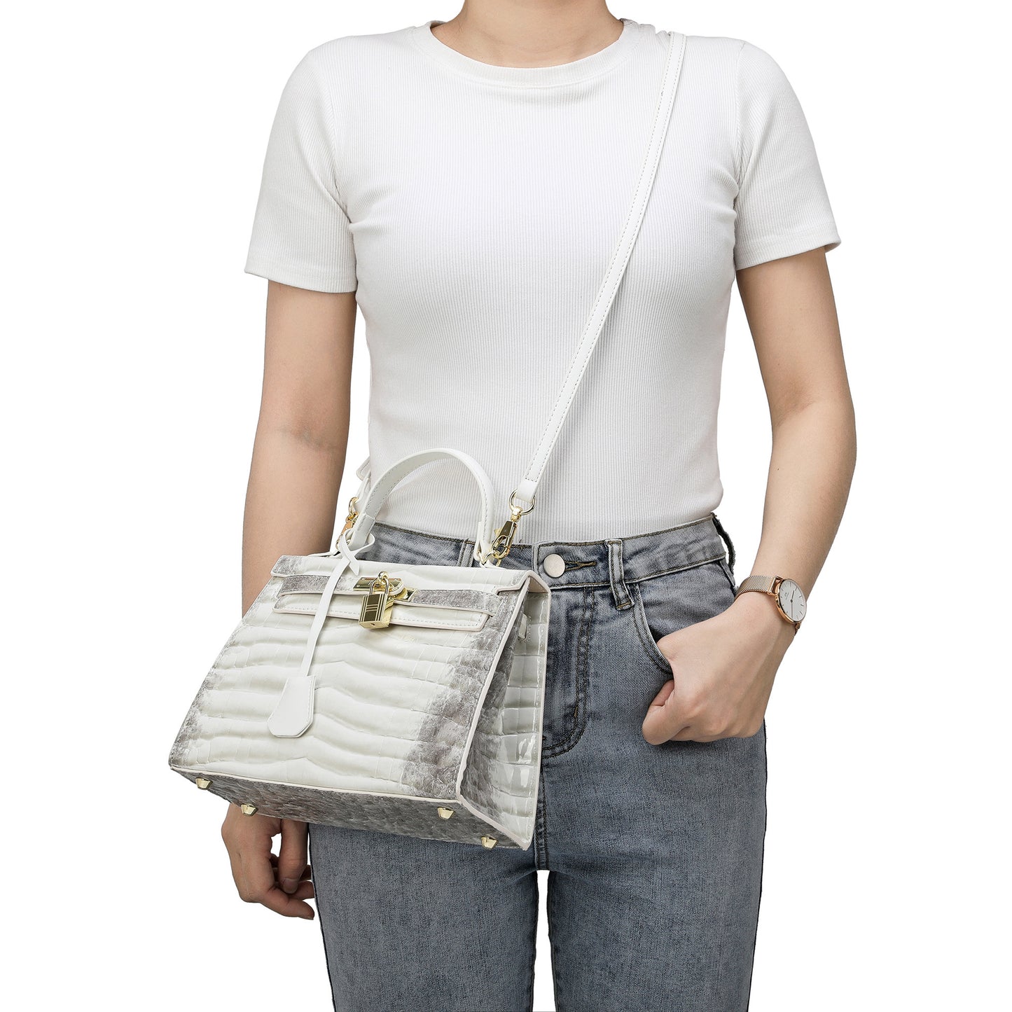 Tiffany & Fred Alligator Embossed Leather top-handle Satchel/Shoulder Bag