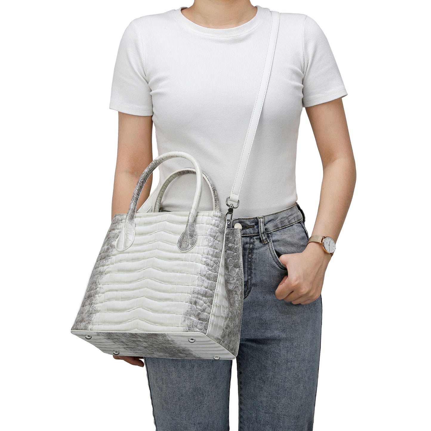 Tiffany & Fred Alligator Embossed Leather Top-handle/Shoulder Tote Bag