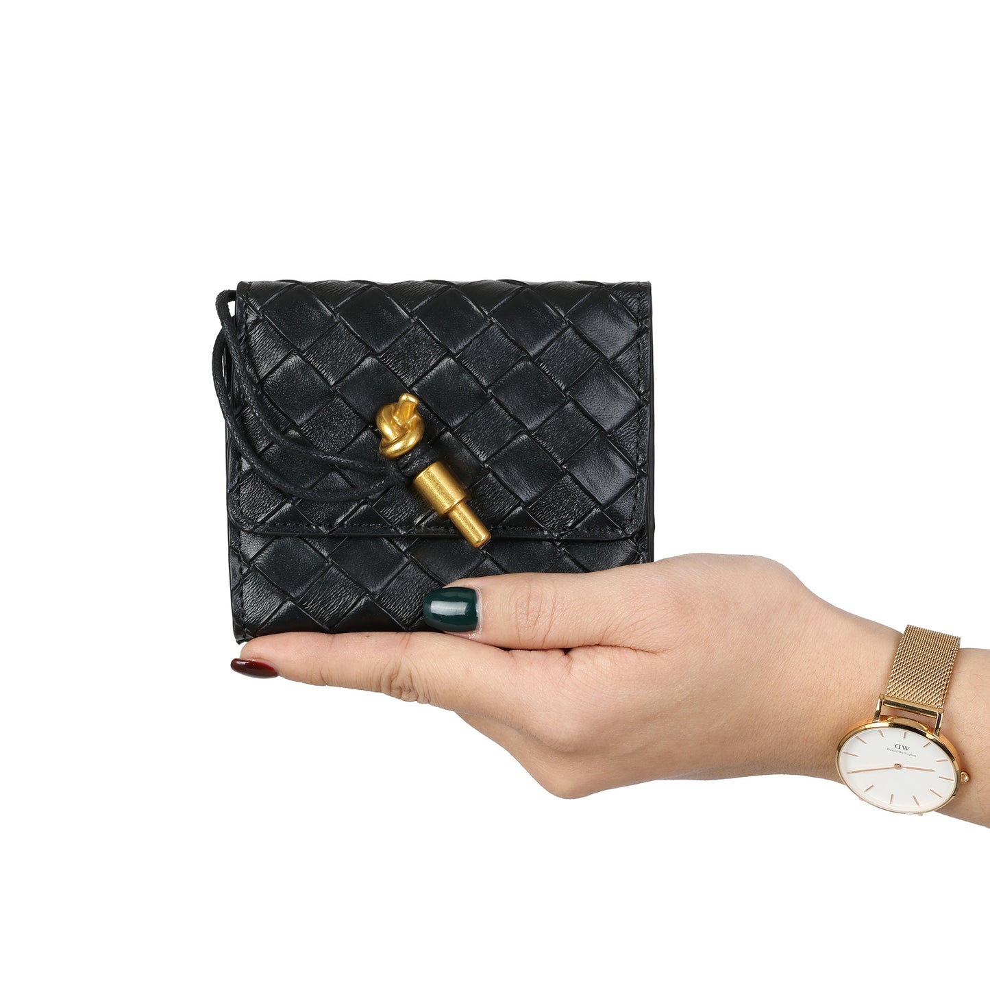 Woven Leather Compact Wallet