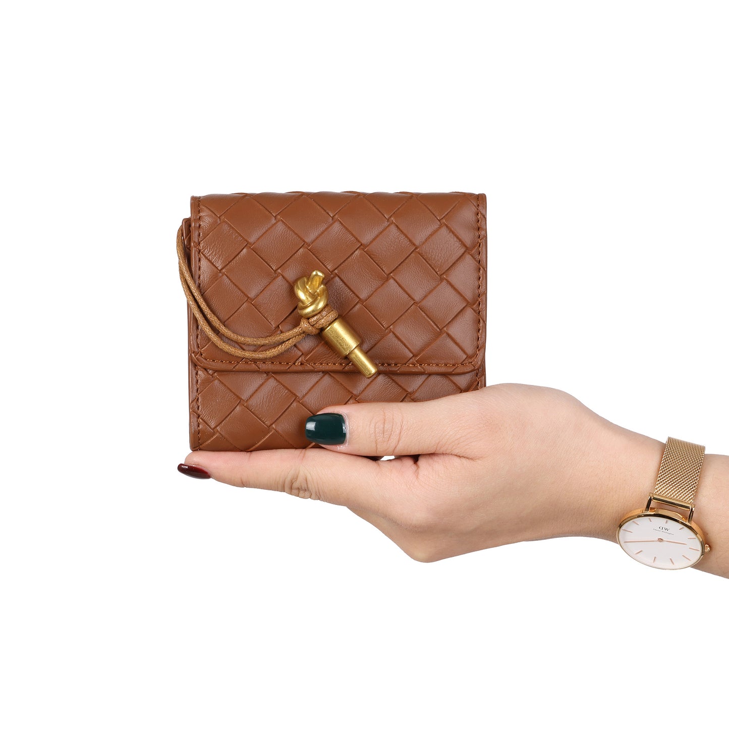 Woven Leather Compact Wallet