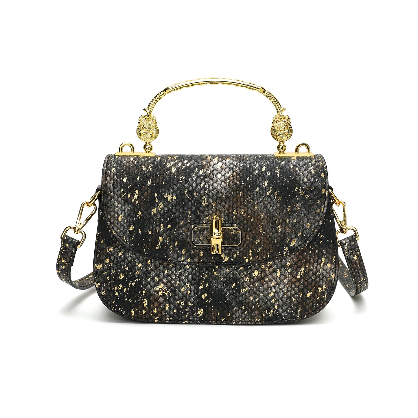 Top-Handle Snakeskin print Leather Satchel/Shoulder Bag # 2600