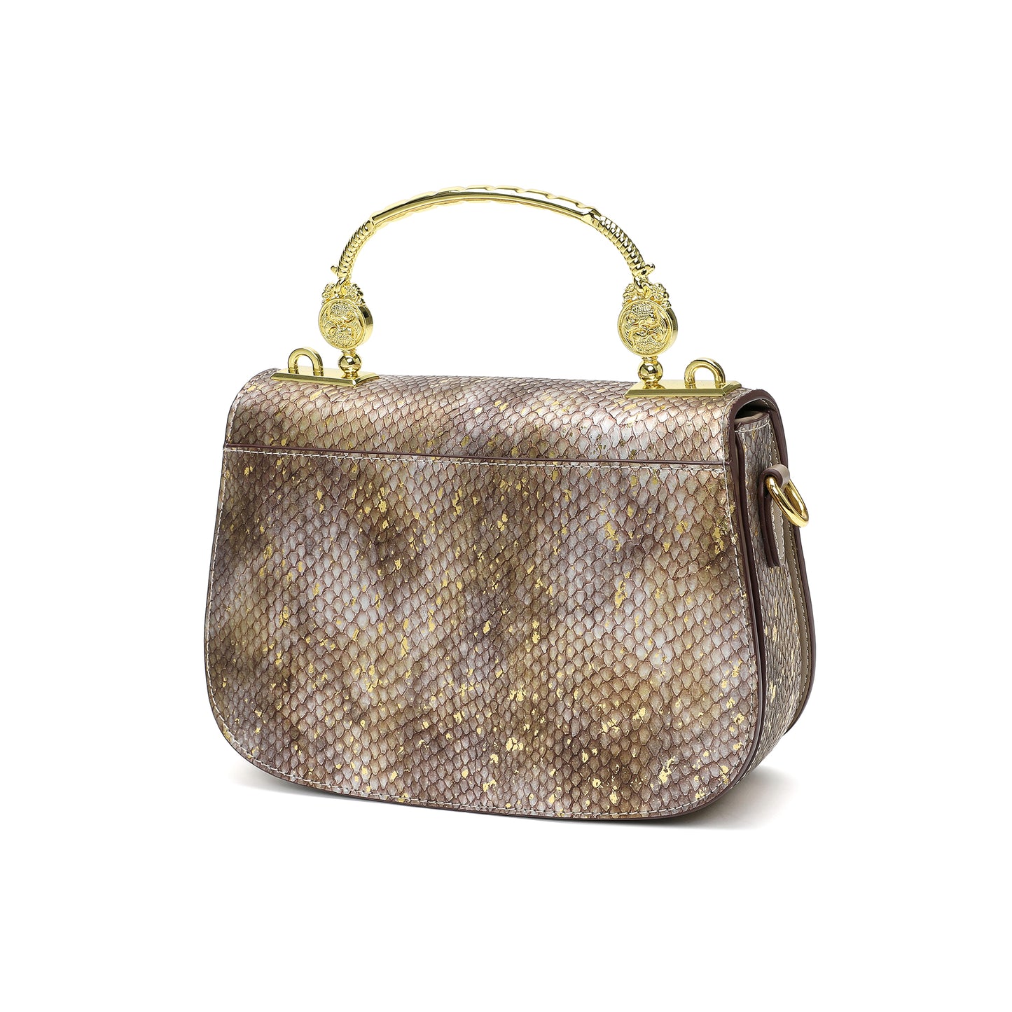 Top-Handle Snakeskin print Leather Satchel/Shoulder Bag # 2600