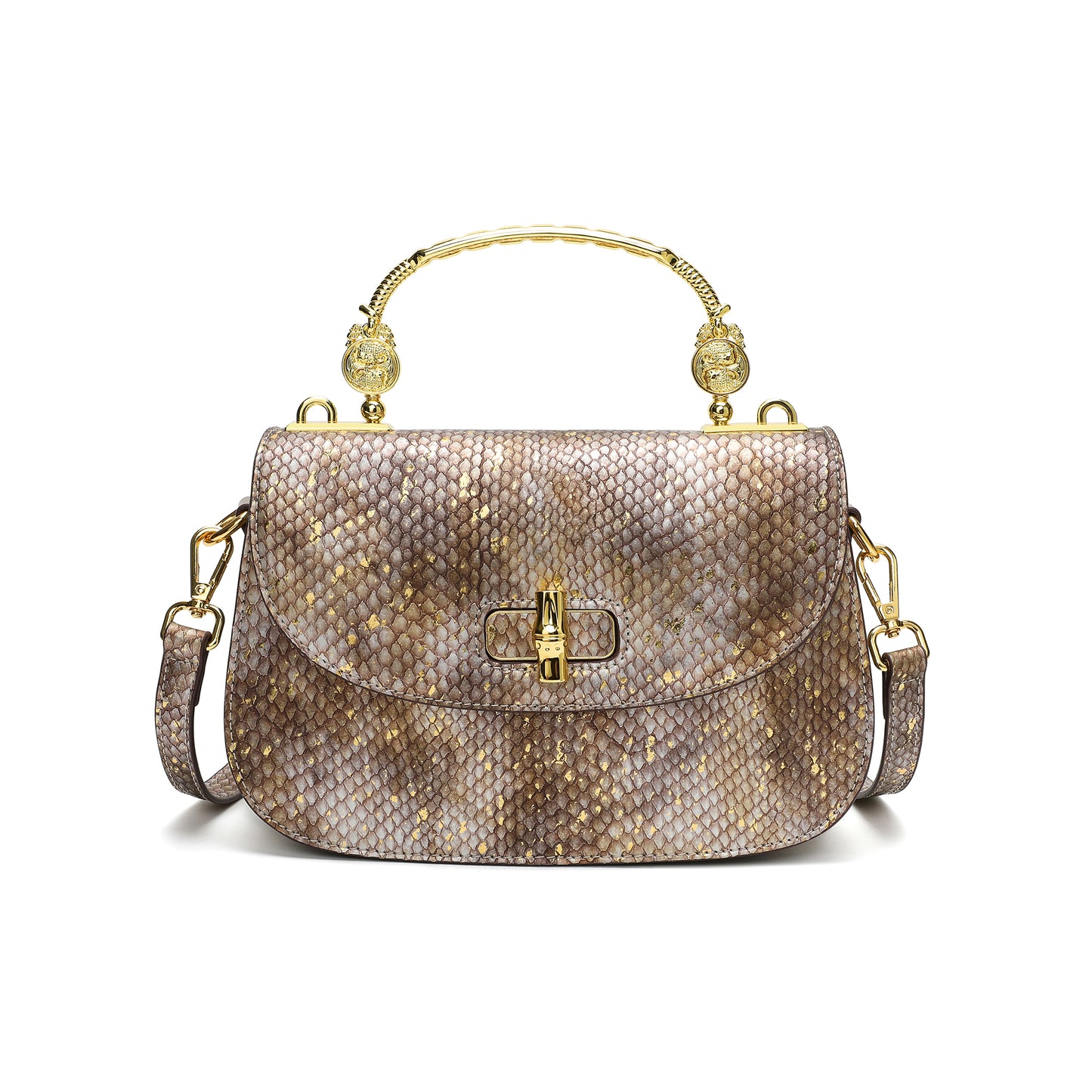 Top-Handle Snakeskin print Leather Satchel/Shoulder Bag # 2600