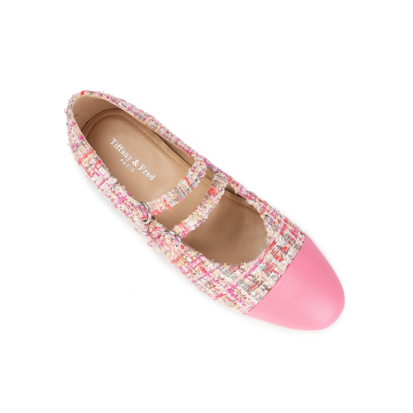 Pink Two-tone Tweed and Leather Mary Jane Flats