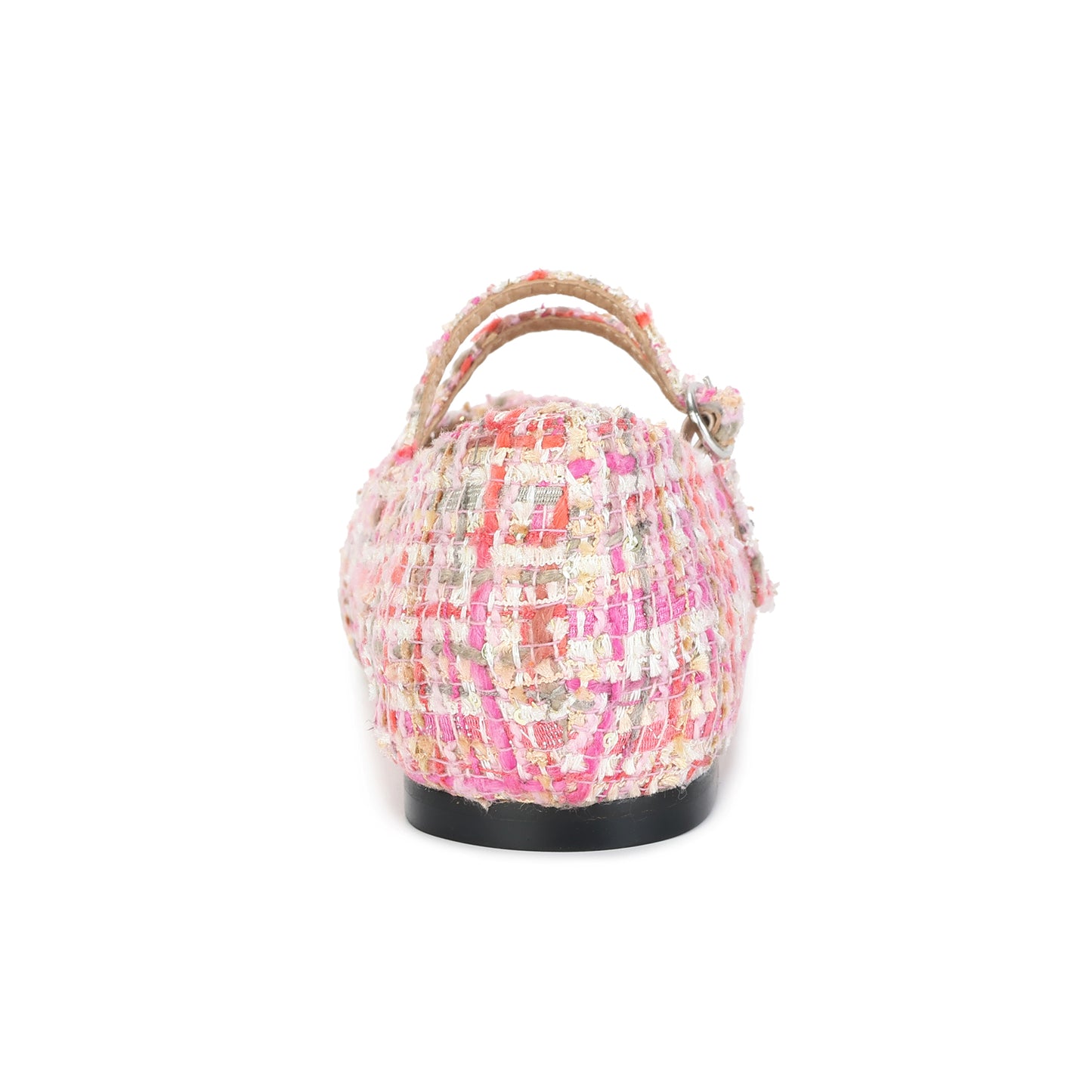 Pink Two-tone Tweed and Leather Mary Jane Flats