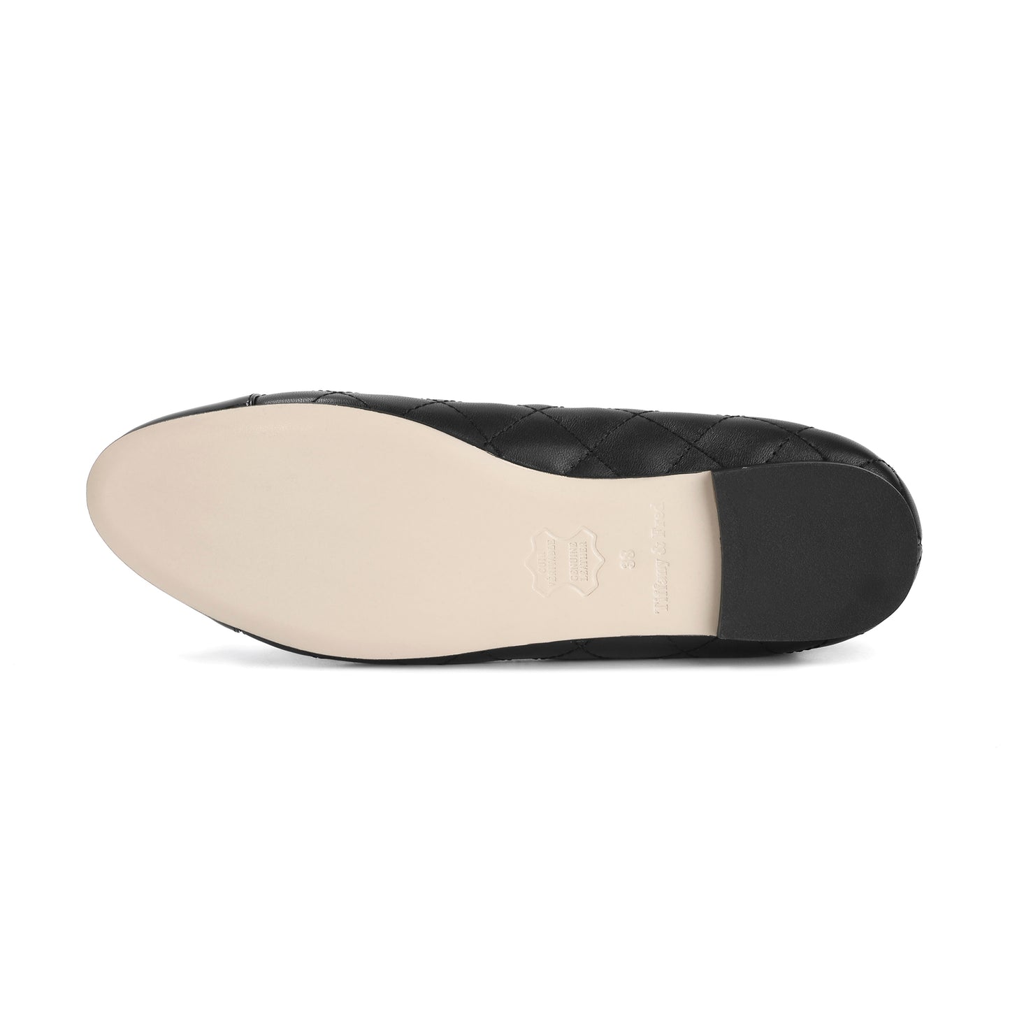 Black Quilted Leather Ballet Flats with Bow and Patent Toe Cap