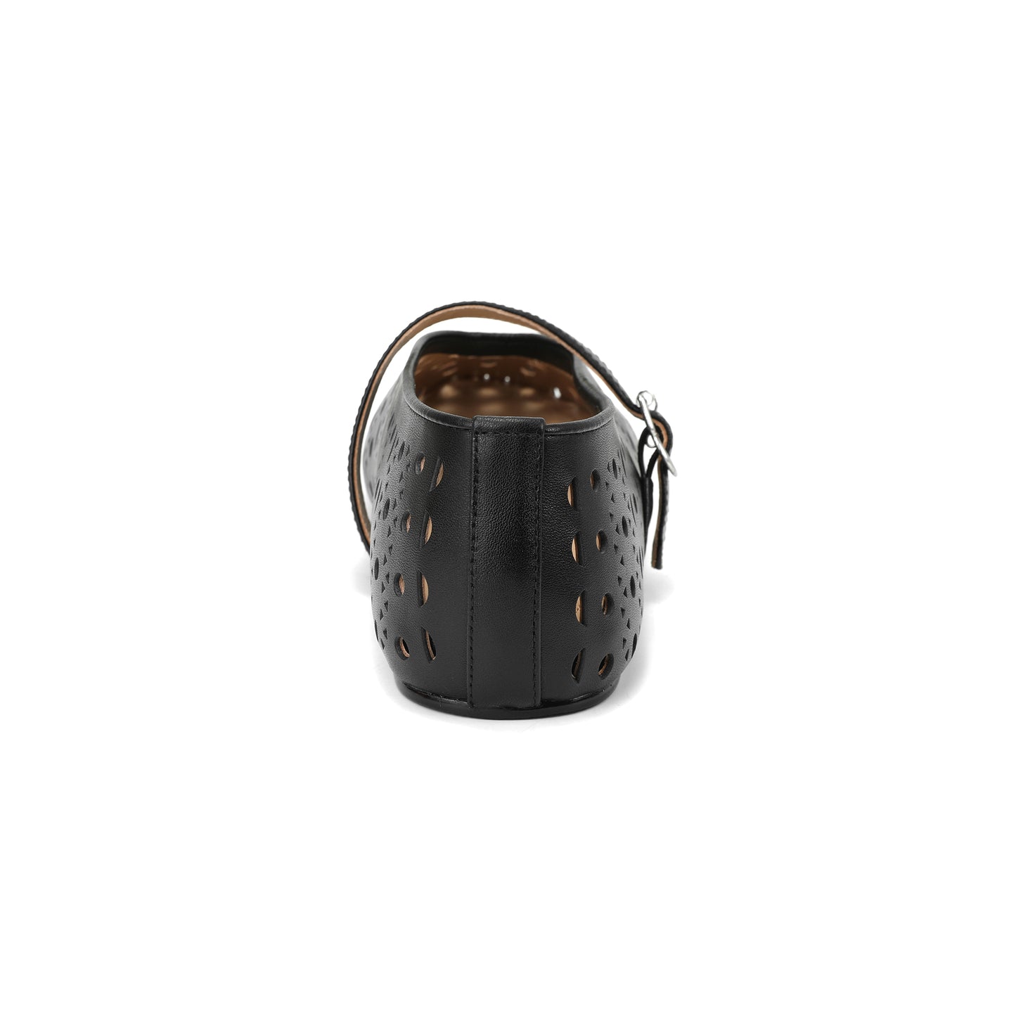 Black Perforated Leather Mary Jane Flats