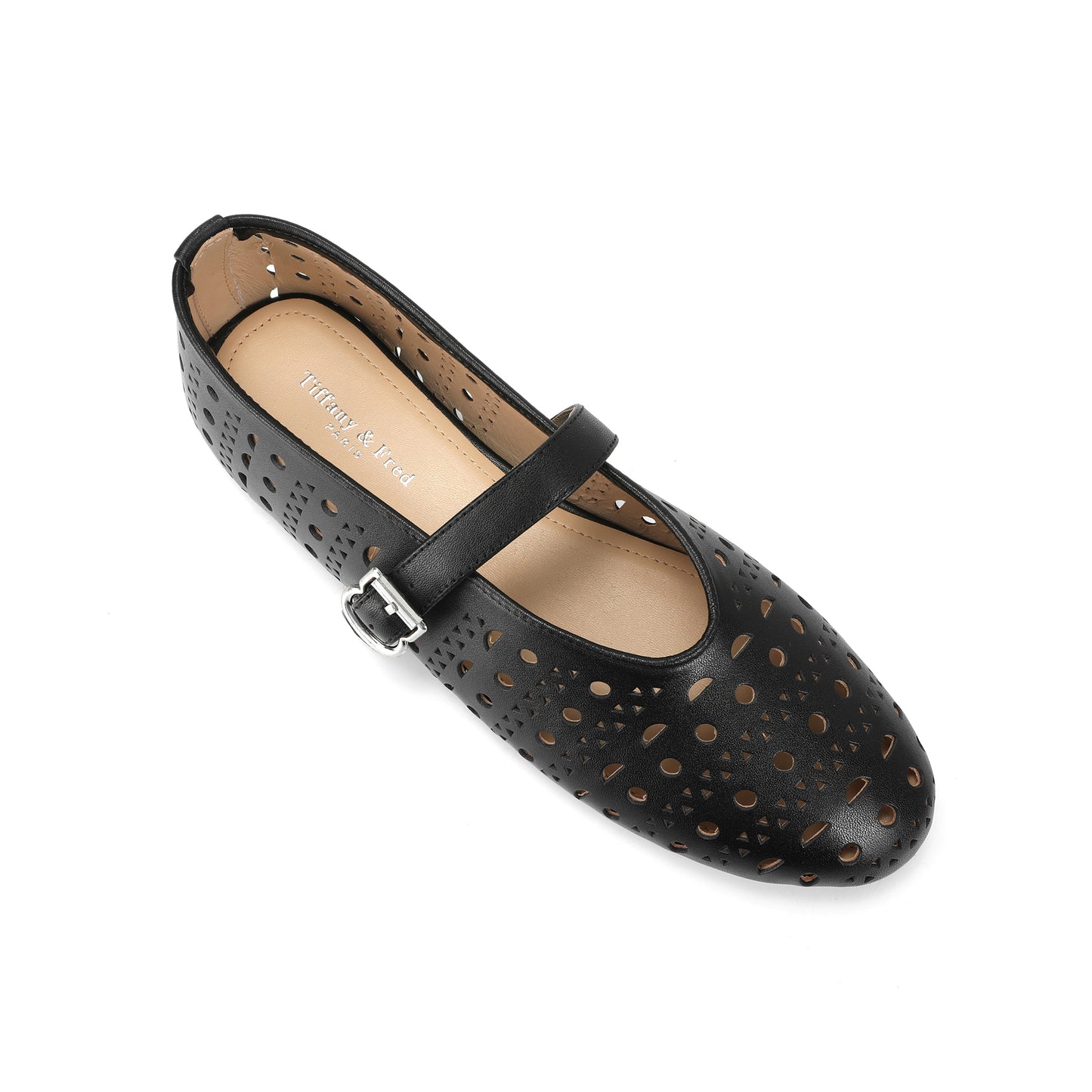 Black Perforated Leather Mary Jane Flats