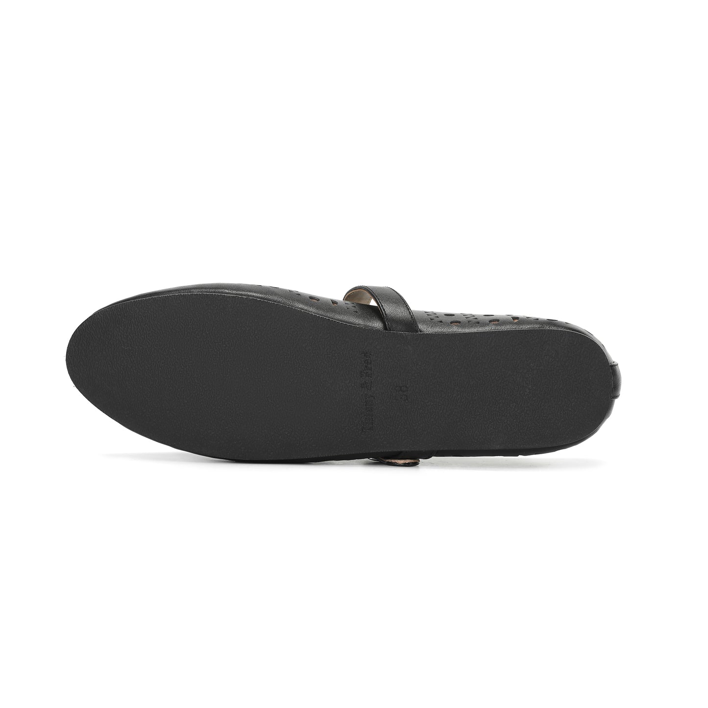Black Perforated Leather Mary Jane Flats