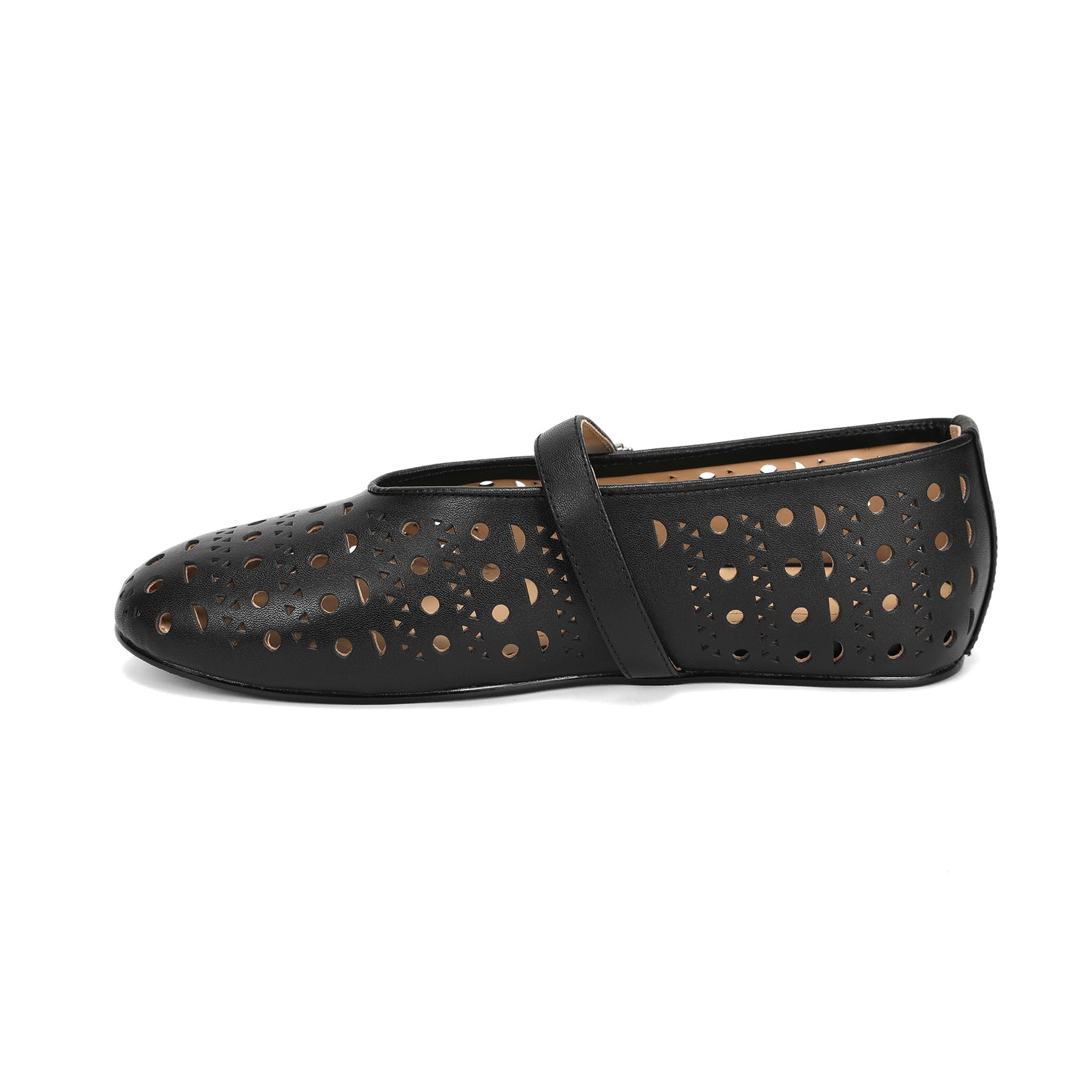Black Perforated Leather Mary Jane Flats