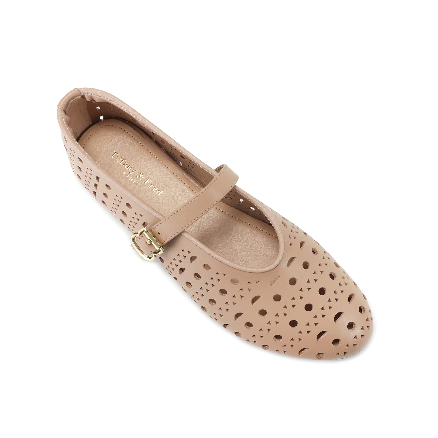 Nude Perforated Leather Mary Jane Flats