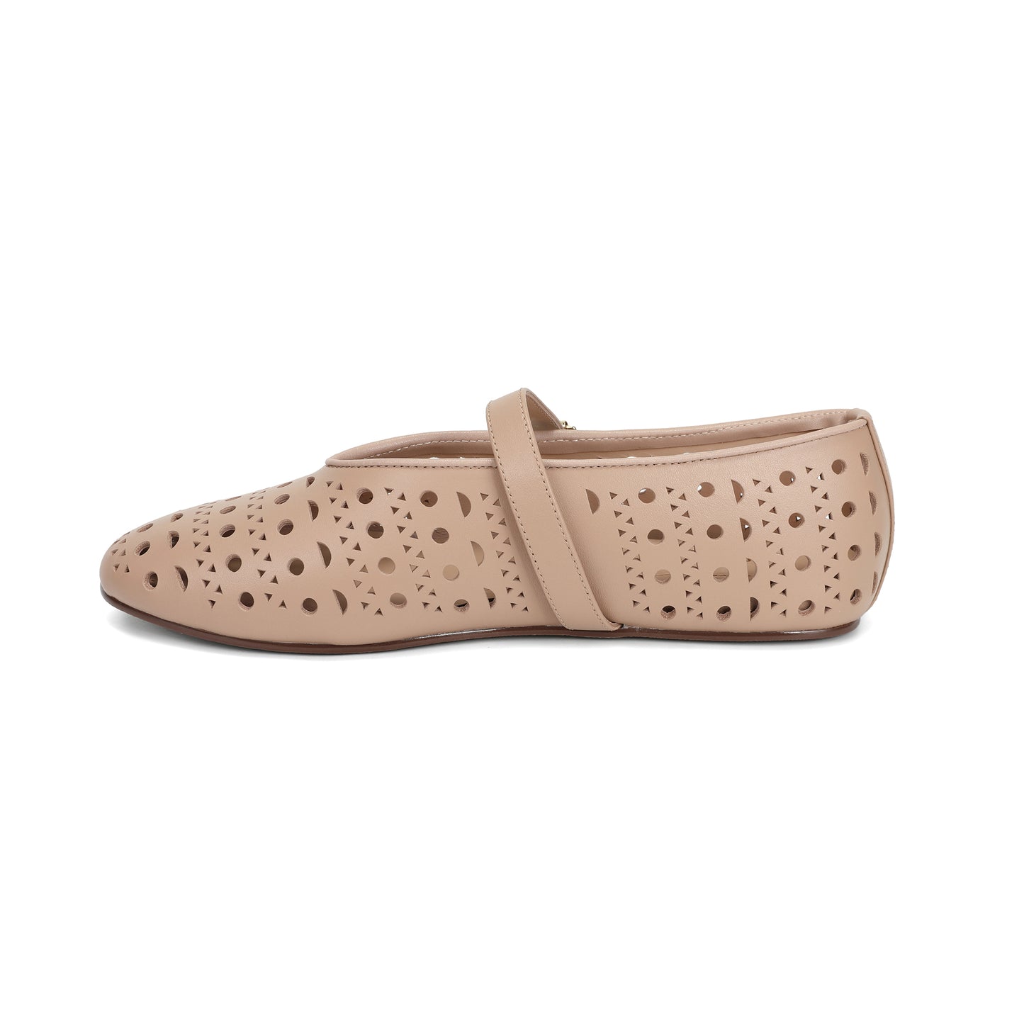 Nude Perforated Leather Mary Jane Flats
