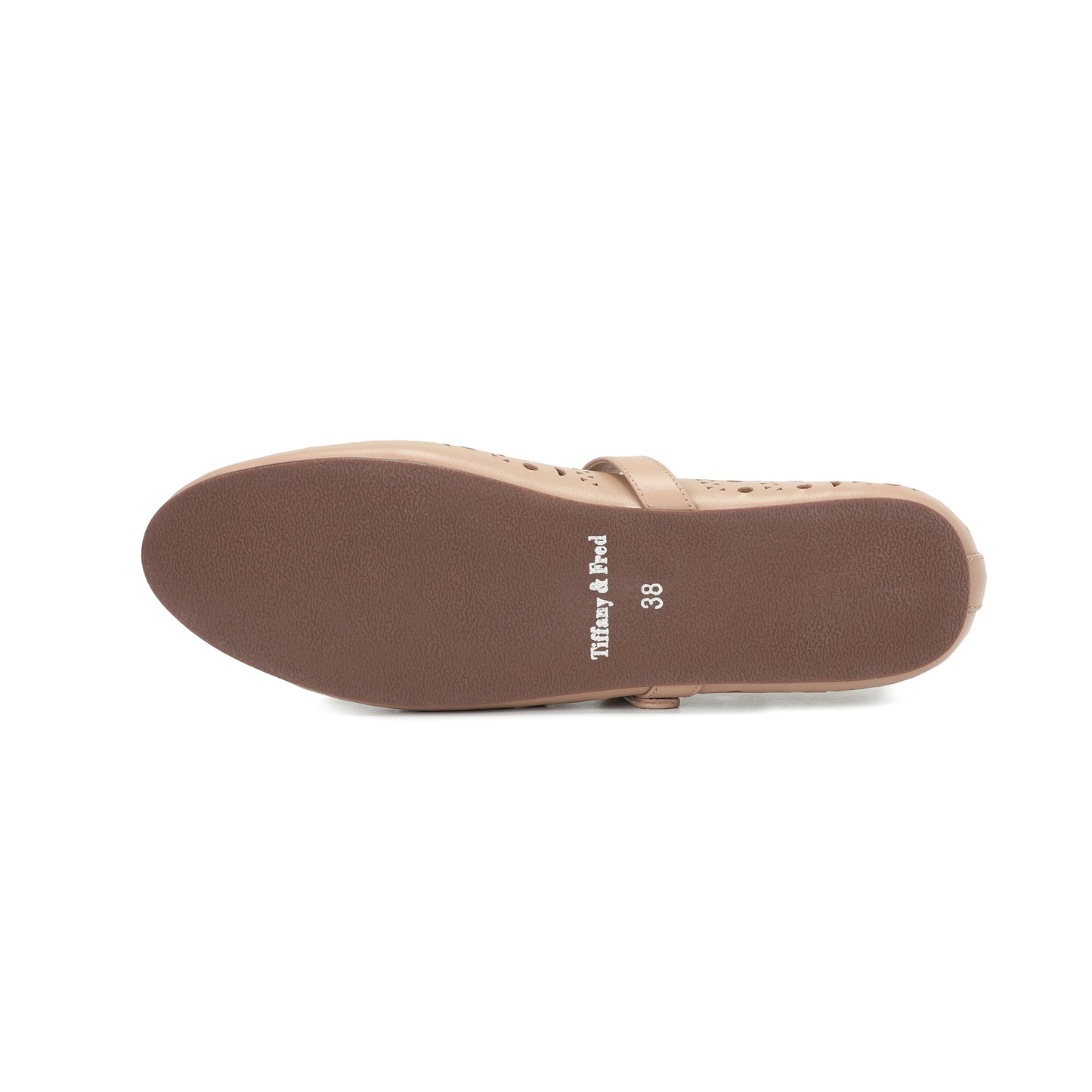 Nude Perforated Leather Mary Jane Flats
