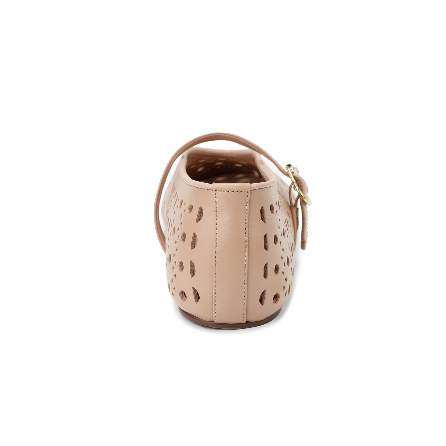 Nude Perforated Leather Mary Jane Flats