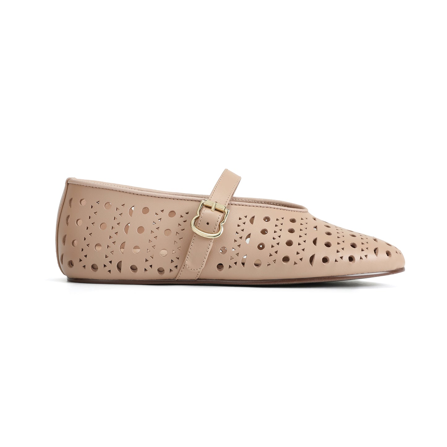 Nude Perforated Leather Mary Jane Flats