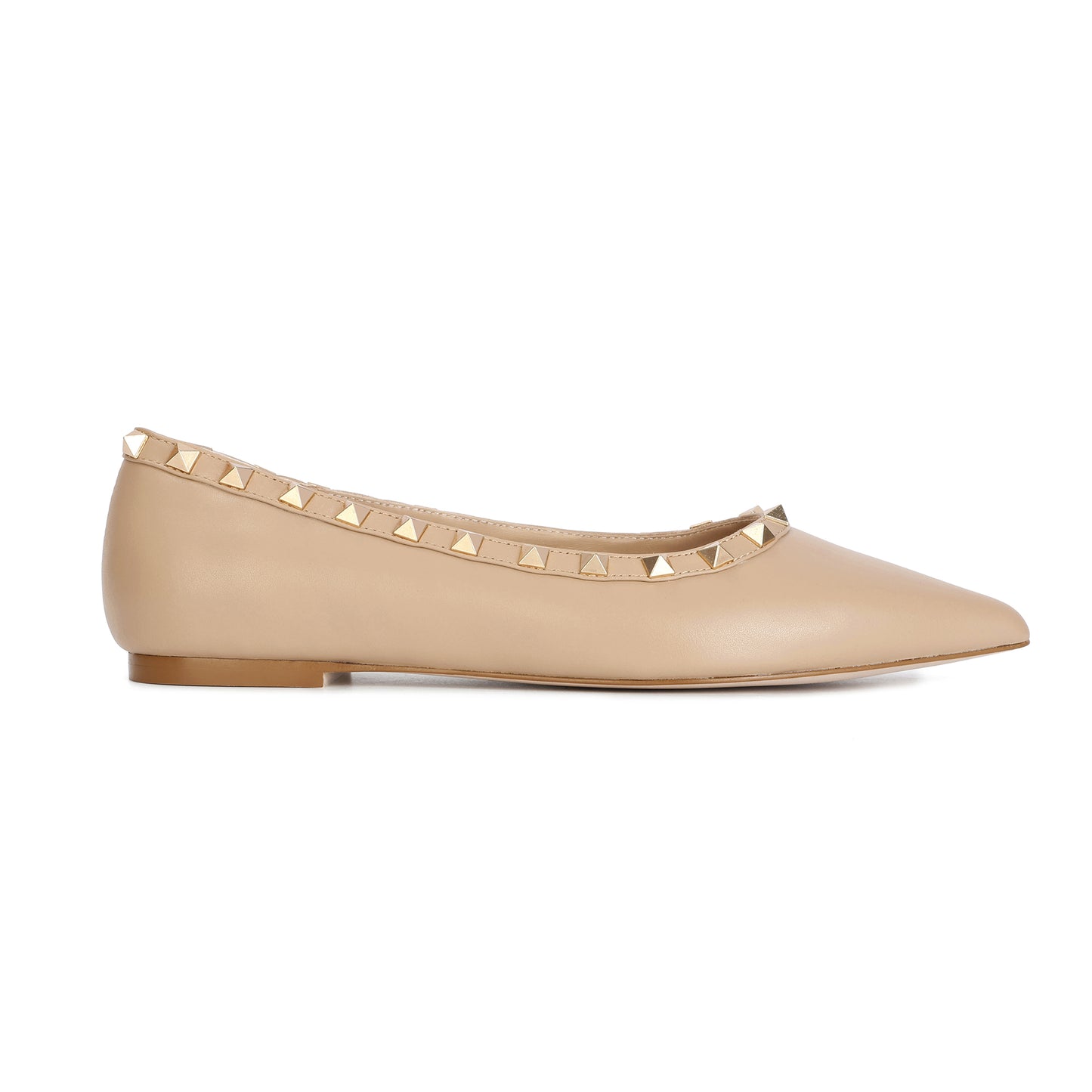 Nude Studded Trim Pointed-toe Leather Flats