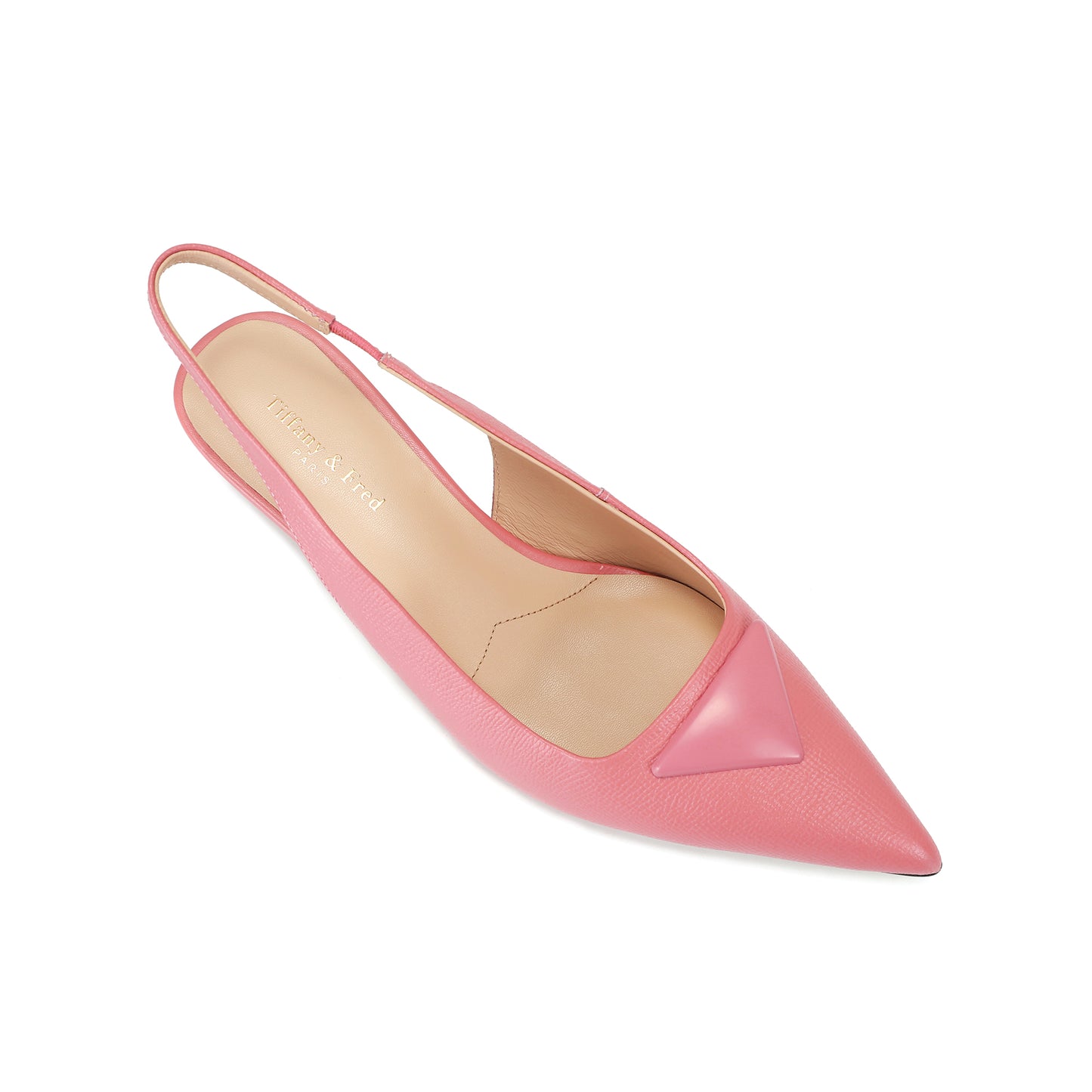 Pink Leather Slingback Triangular Hardware Kitten Heels