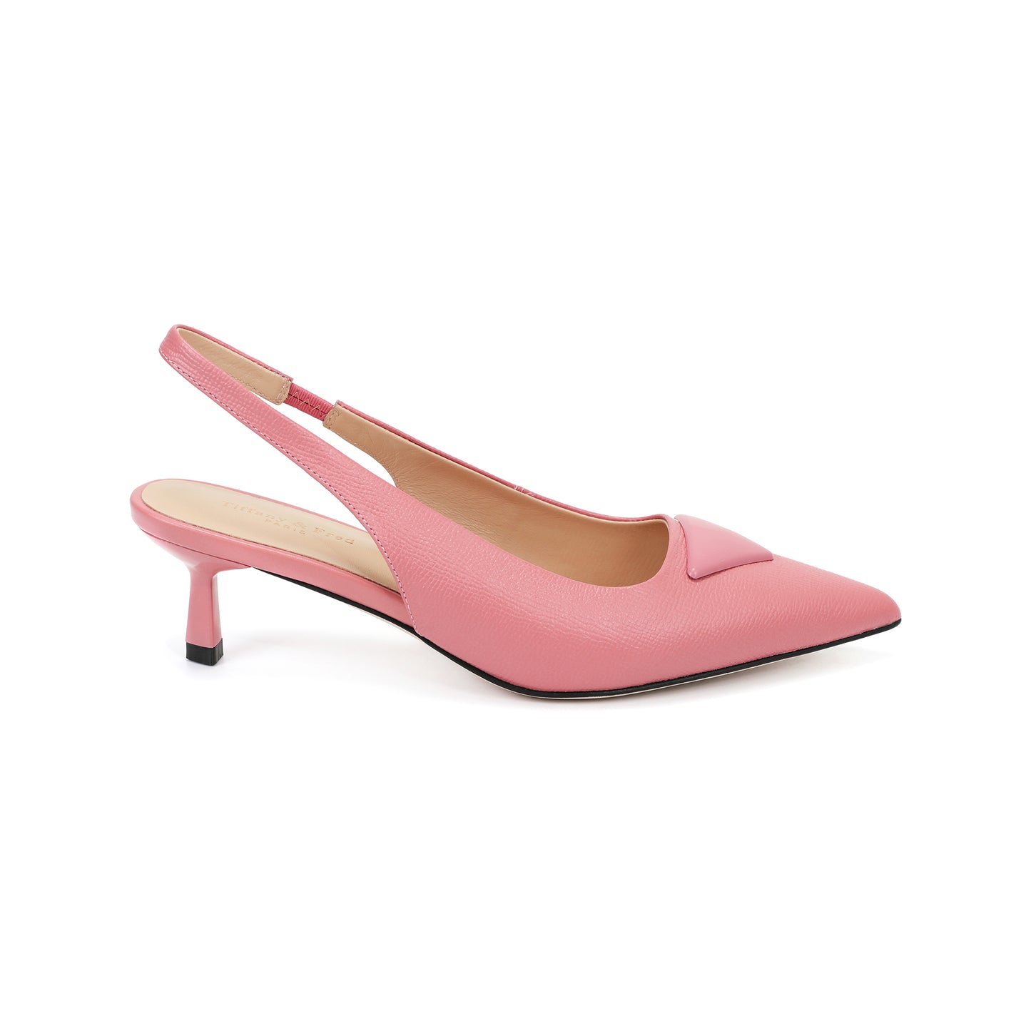 Pink Leather Slingback Triangular Hardware Kitten Heels
