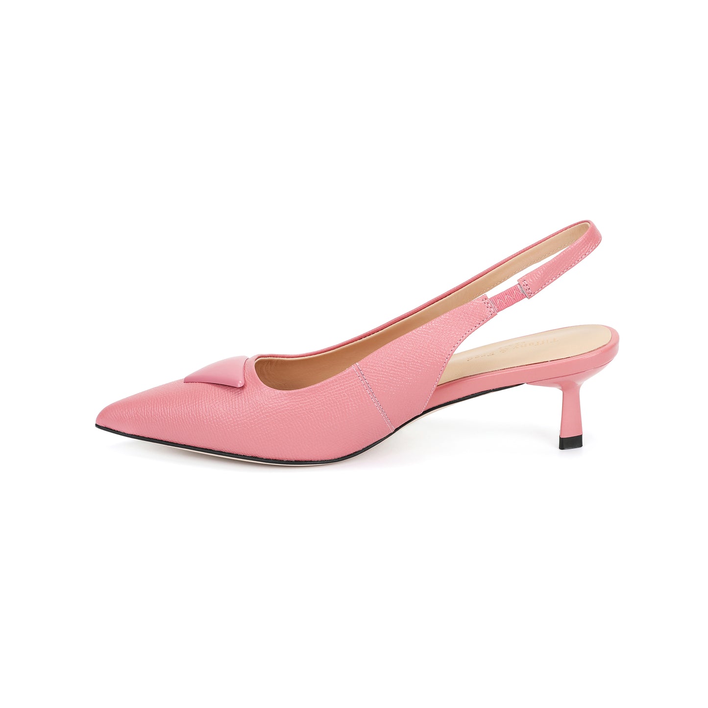 Pink Leather Slingback Triangular Hardware Kitten Heels