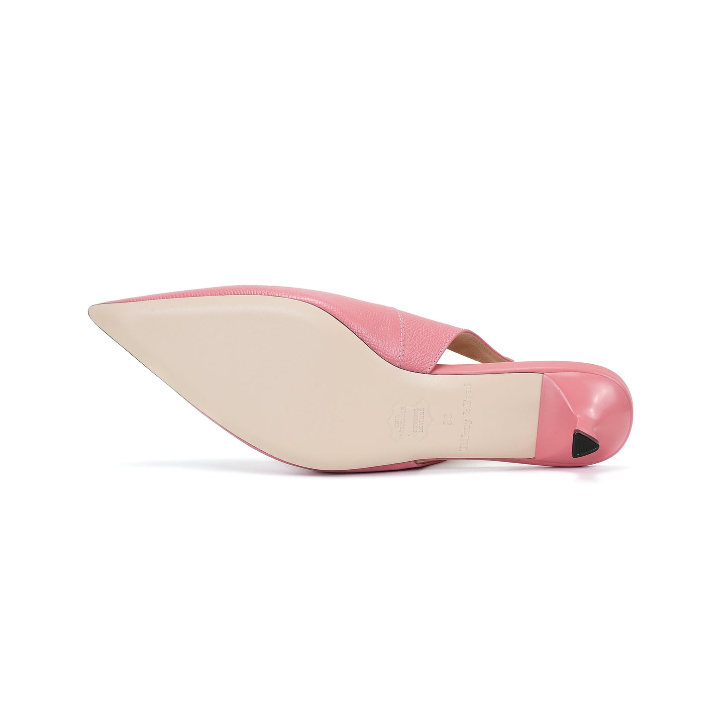 Pink Leather Slingback Triangular Hardware Kitten Heels