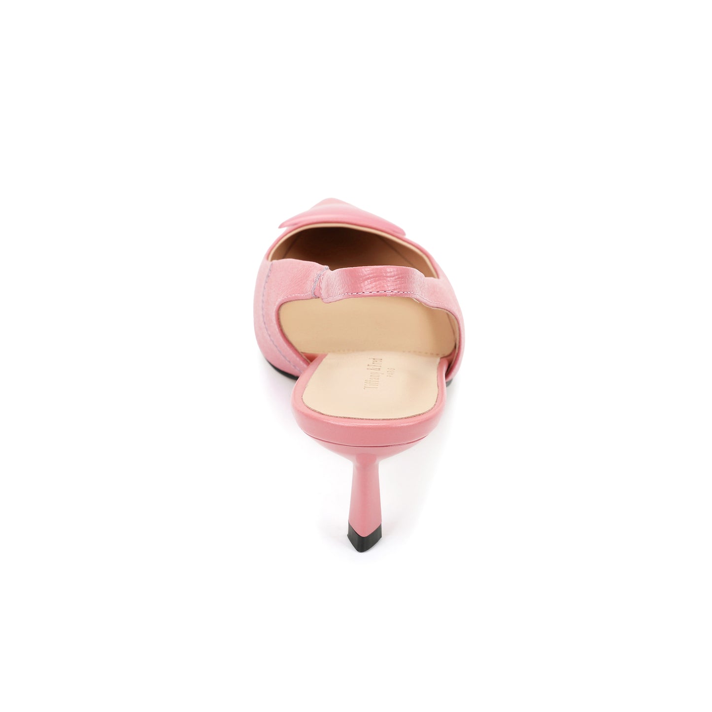 Pink Leather Slingback Triangular Hardware Kitten Heels