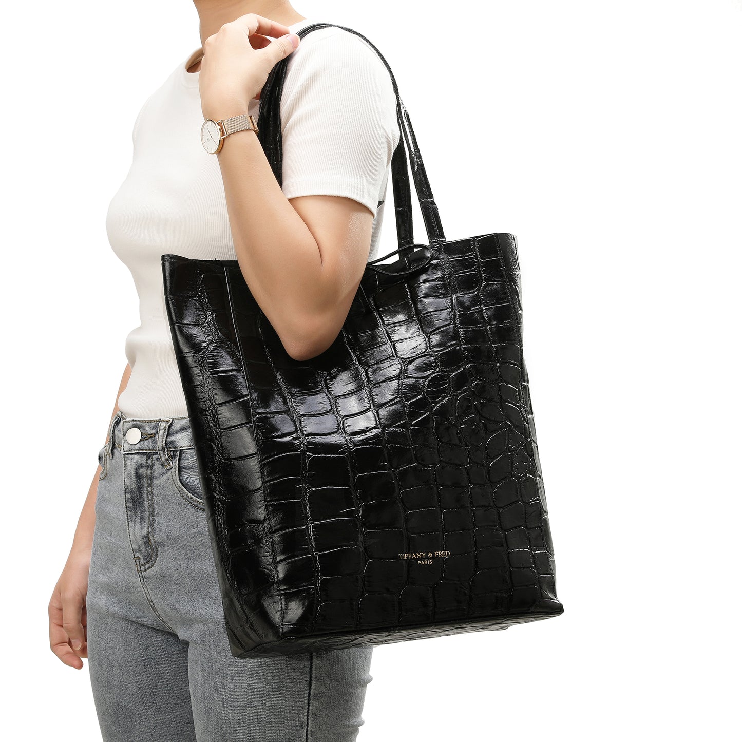 Tiffany & Fred Full-Grain Metallic Leather Tote Bag