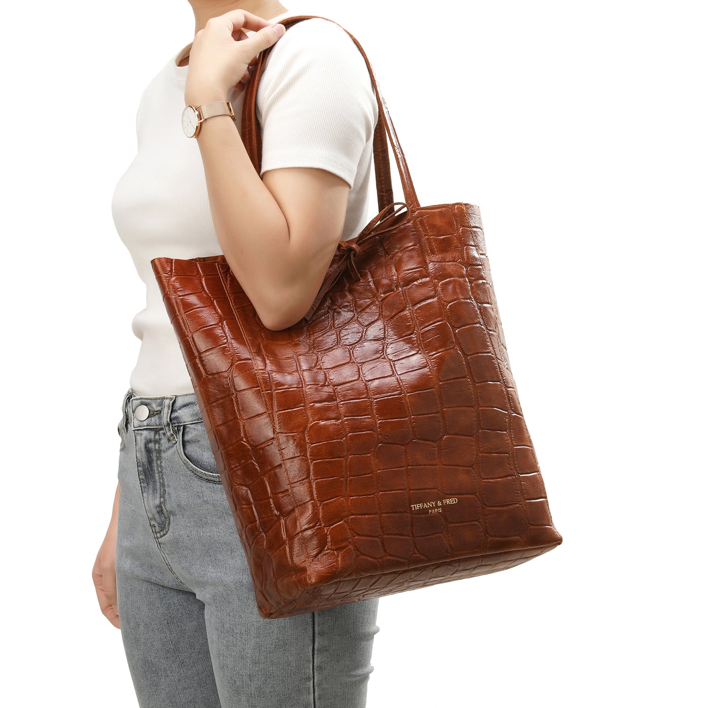 Tiffany & Fred Full-Grain Metallic Leather Tote Bag