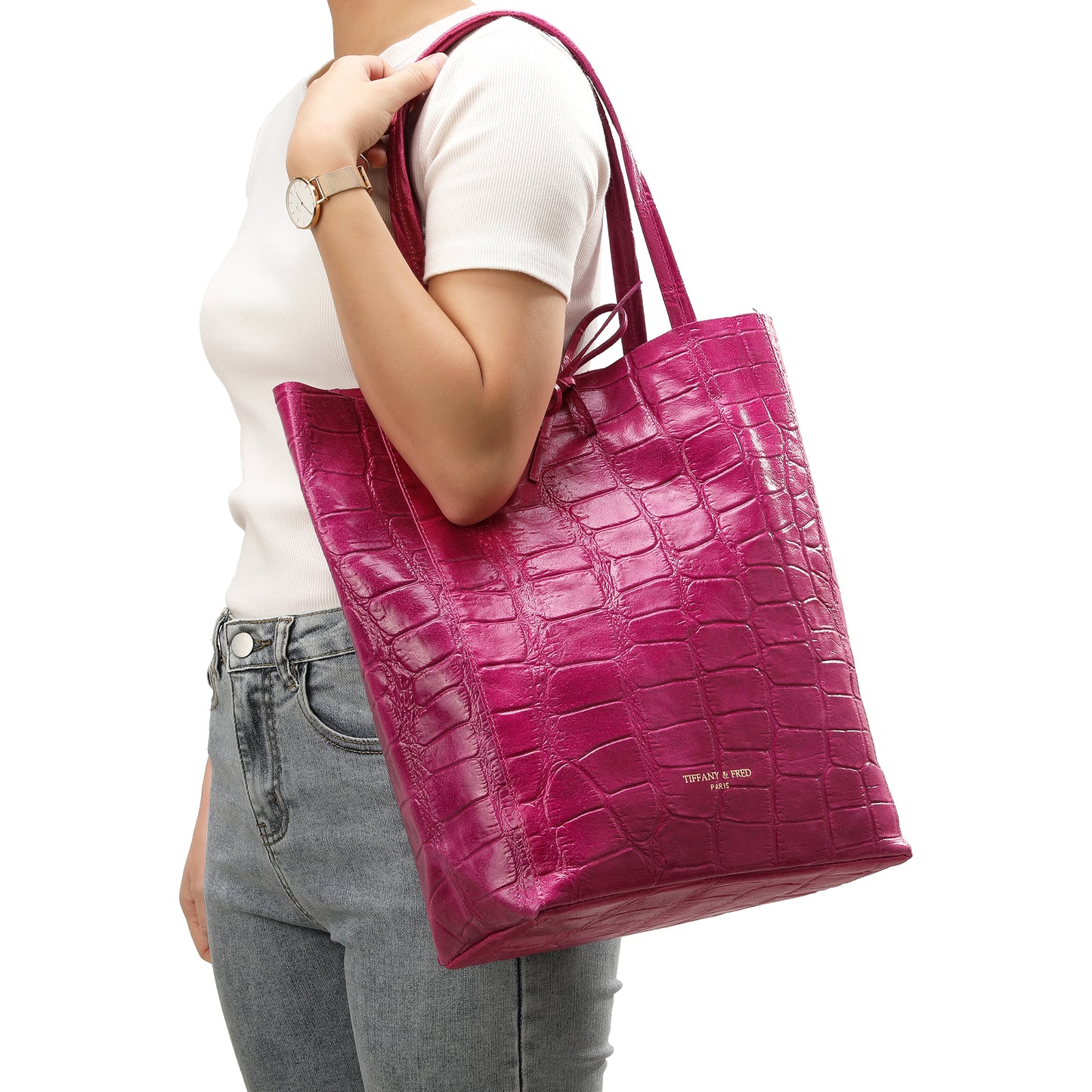 Tiffany & Fred Full-Grain Metallic Leather Tote Bag