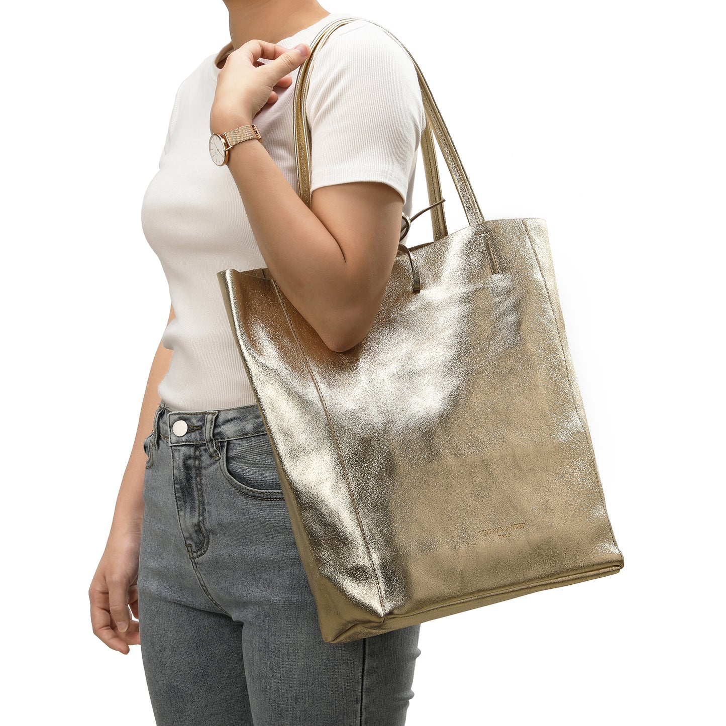Tiffany & Fred Full-Grain Metallic Leather Tote Bag