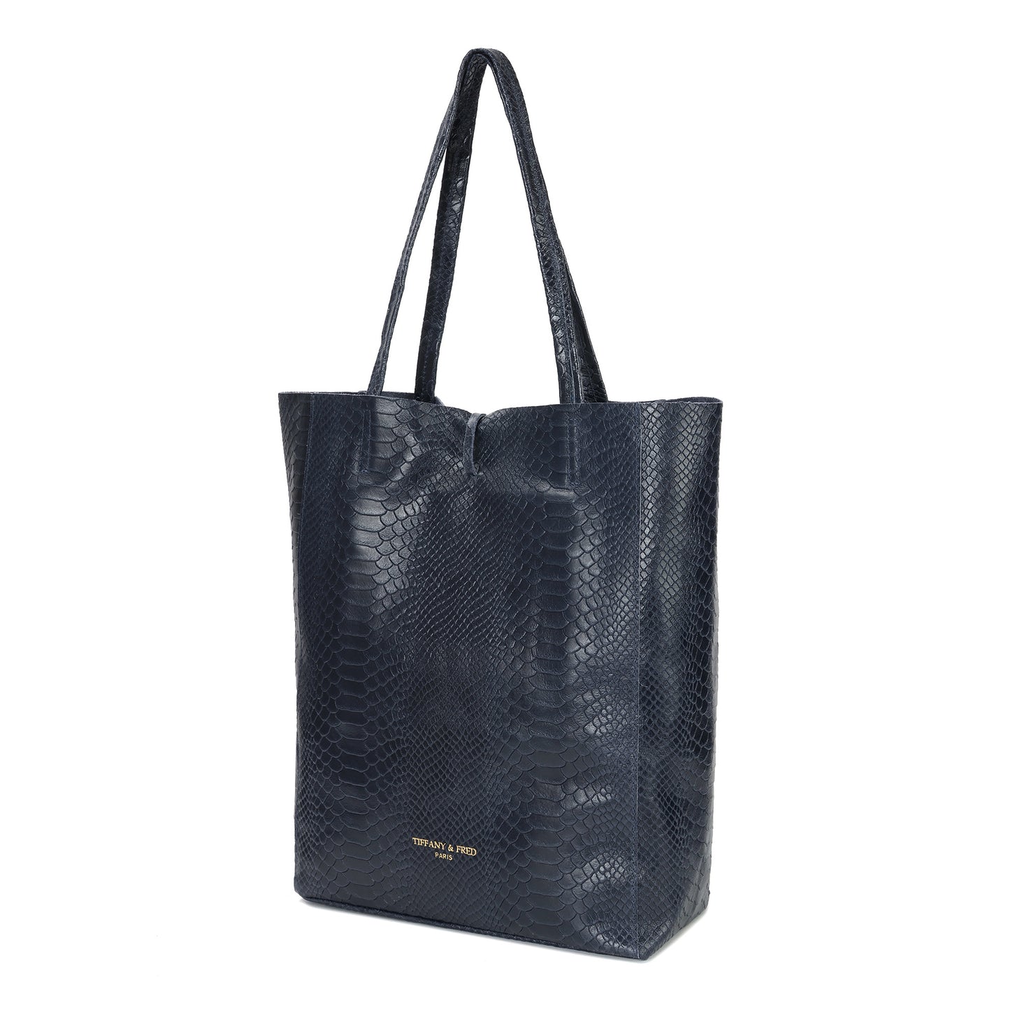 Embossed Leather Tote Bag with Top Tie Closure
