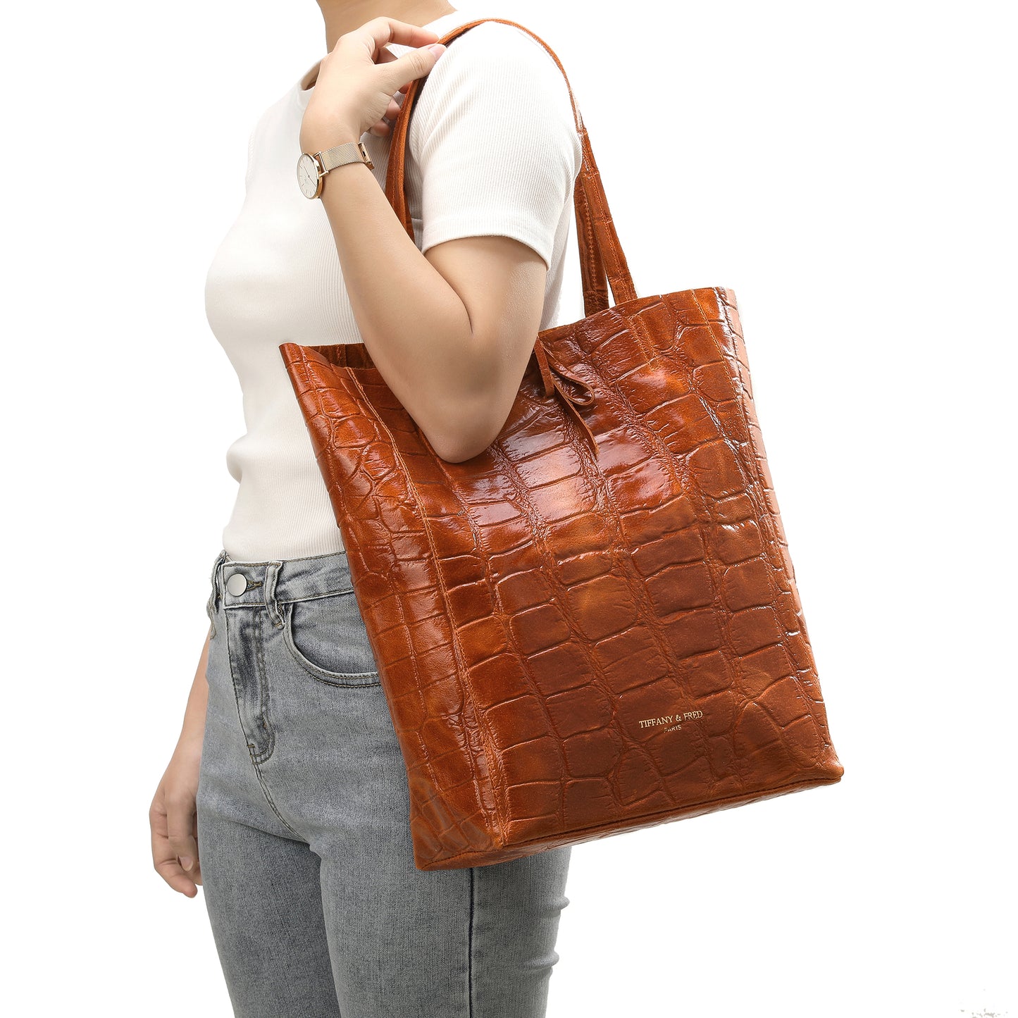 Tiffany & Fred Full-Grain Metallic Leather Tote Bag