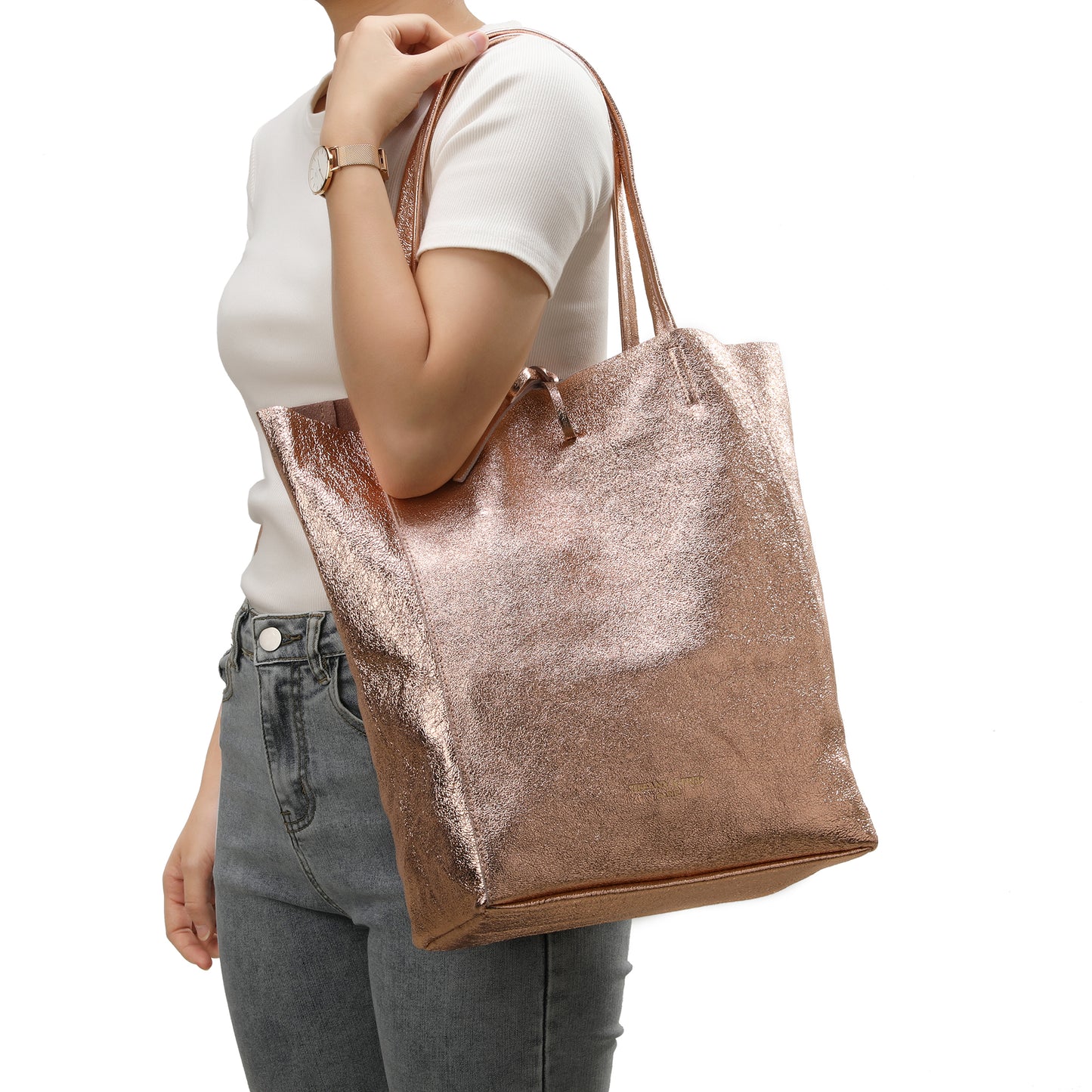 Tiffany & Fred Full-Grain Metallic Leather Tote Bag