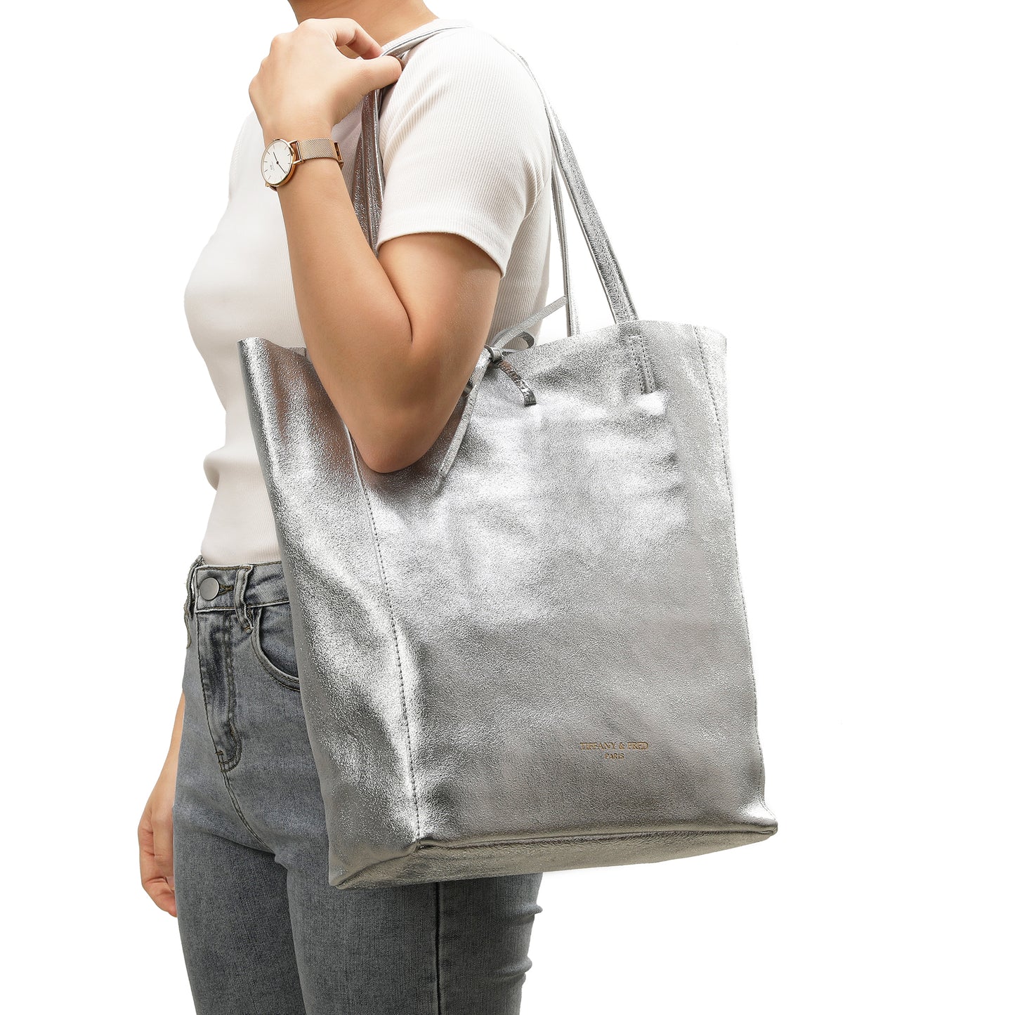 Tiffany & Fred Full-Grain Metallic Leather Tote Bag