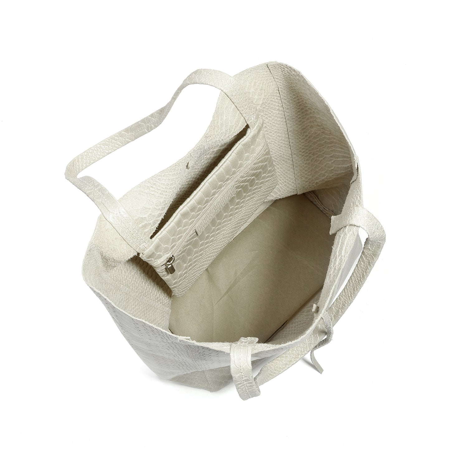 Embossed Leather Tote Bag with Top Tie Closure