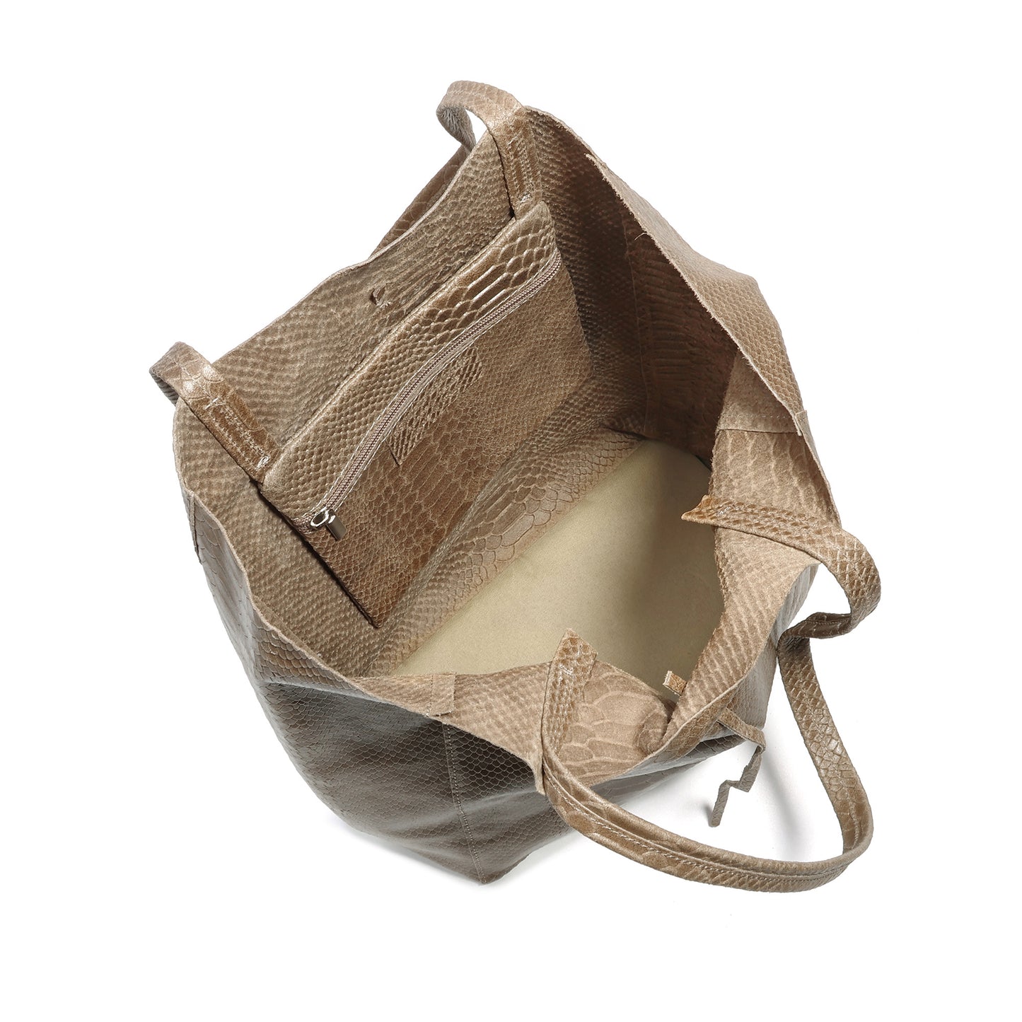 Embossed Leather Tote Bag with Top Tie Closure