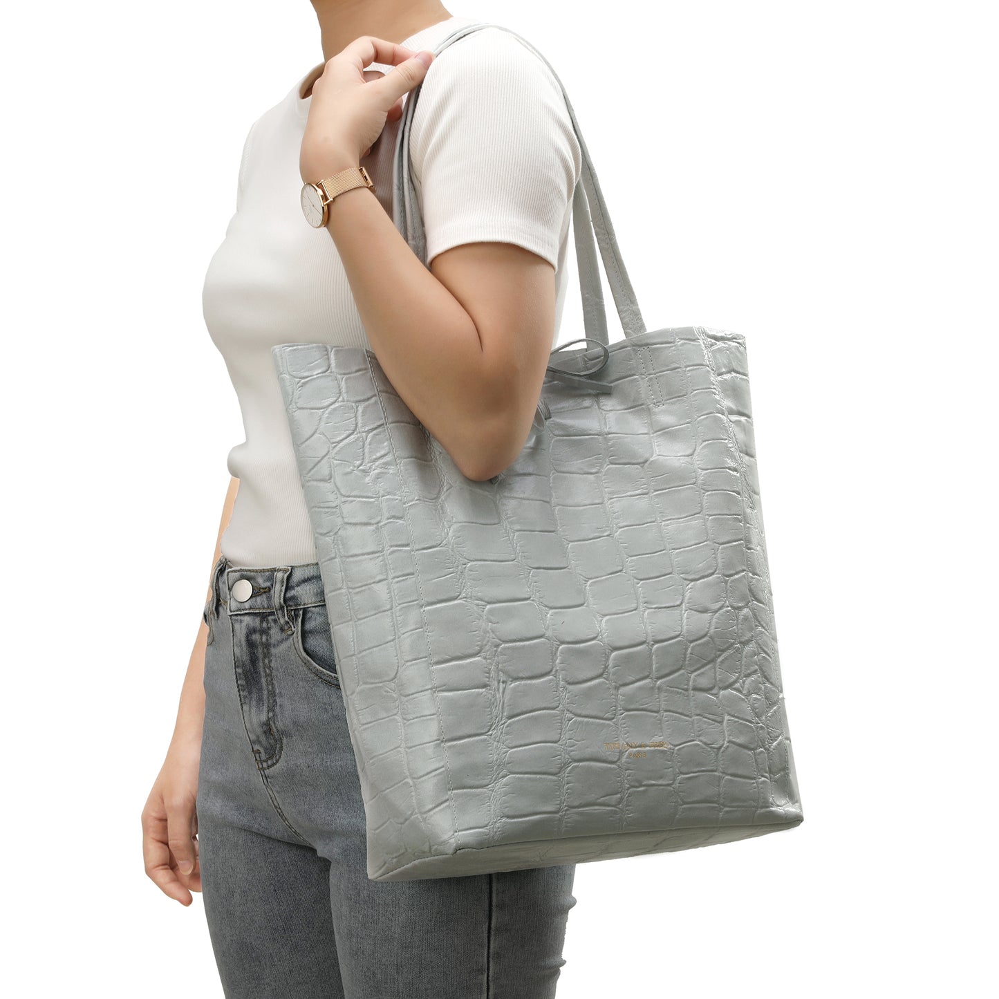 Tiffany & Fred Full-Grain Metallic Leather Tote Bag