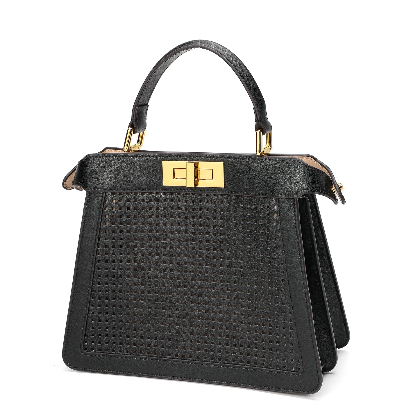Perforated Smooth Leather Top-Handle Bag