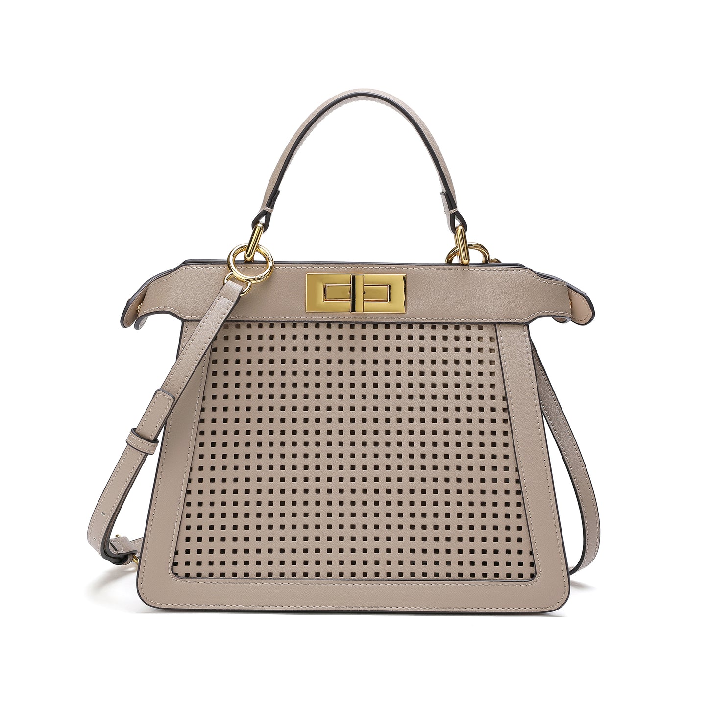 Perforated Smooth Leather Top-Handle Bag