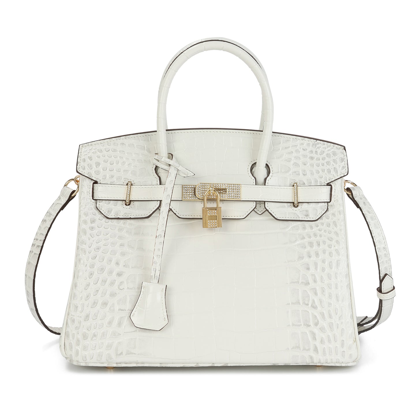 Crocodile-Embossed Leather Structured Handbag