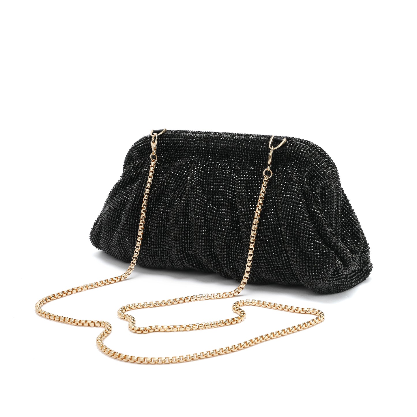 Crystal-Embellished Evening Clutch with Chain Strap