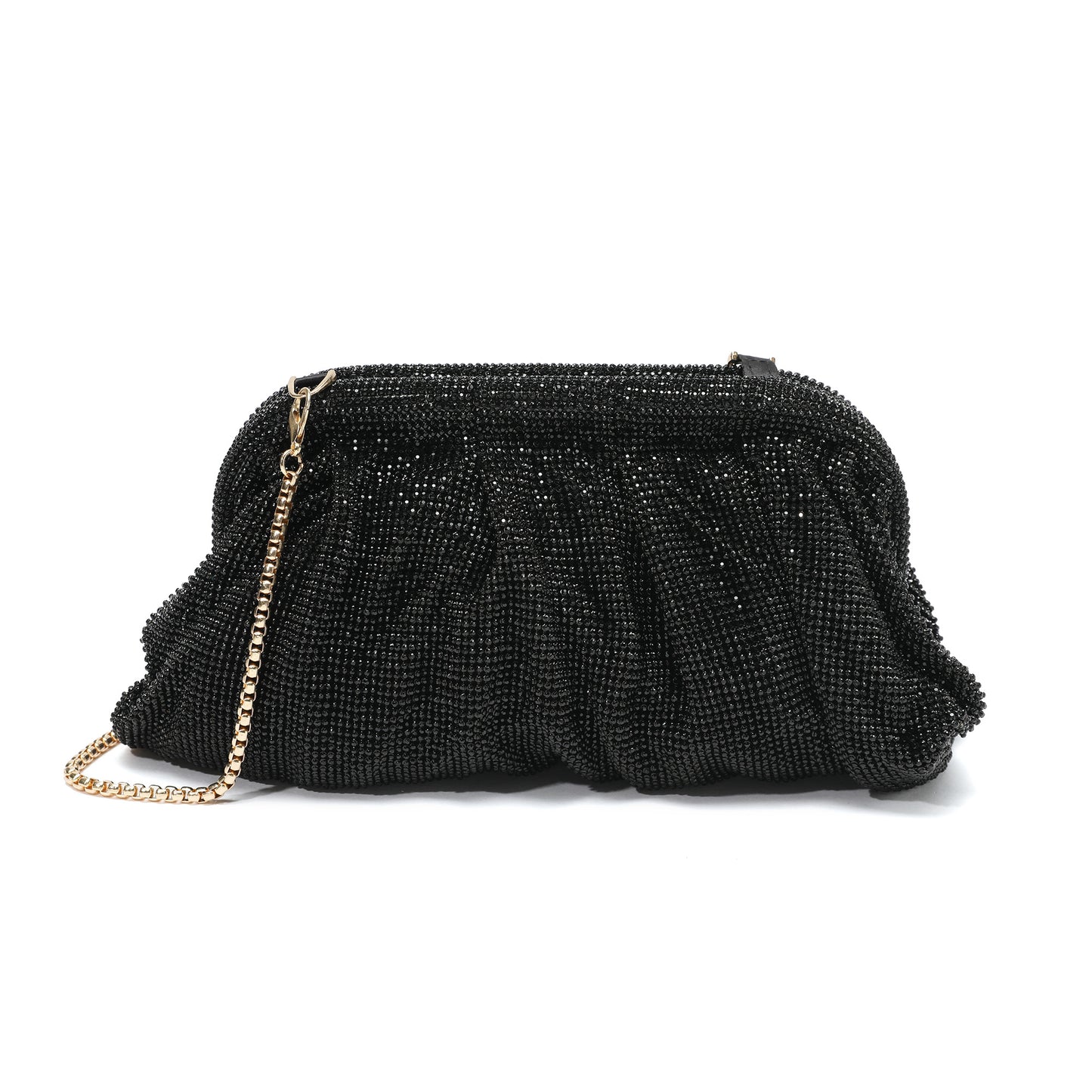 Crystal-Embellished Evening Clutch with Chain Strap
